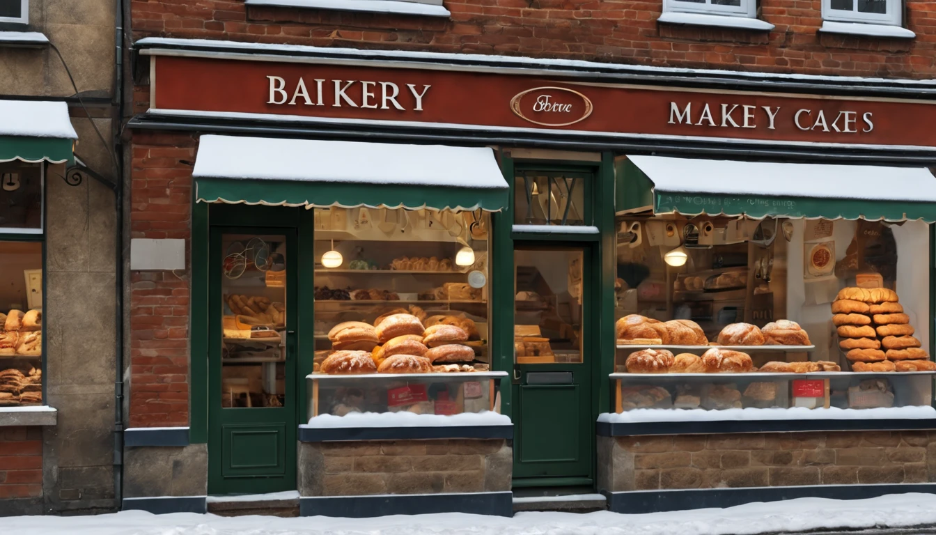 Breathtaking cinematic photo of a real Hyperrealistic christmas ((close-up photo)) of a (((the window of a bakery with a variety of Christmas cakes with pastries))),((view from the street)), street vendors village covered with snow at daytime,((snow is falling)), ((people walking on the street))), (((bakery, confectionery, shops))) with illuminated windows, ,vivid colors, extremely high-resolution details, photorealism, realistic lifelike textures, masterpiece, best quality, photograph, intricate details, sharp focus, photography, photorealism, photorealistic, 8k, volumetric light, (intricate details), (hyperdetailed), hdr, high detailed, high quality, soft cinematic light, dramatic atmosphere, atmospheric perspective, ultra realistic, neutral colors, cinematic lighting, sharp focus, wide angle, film grain, dslr, raw photo,