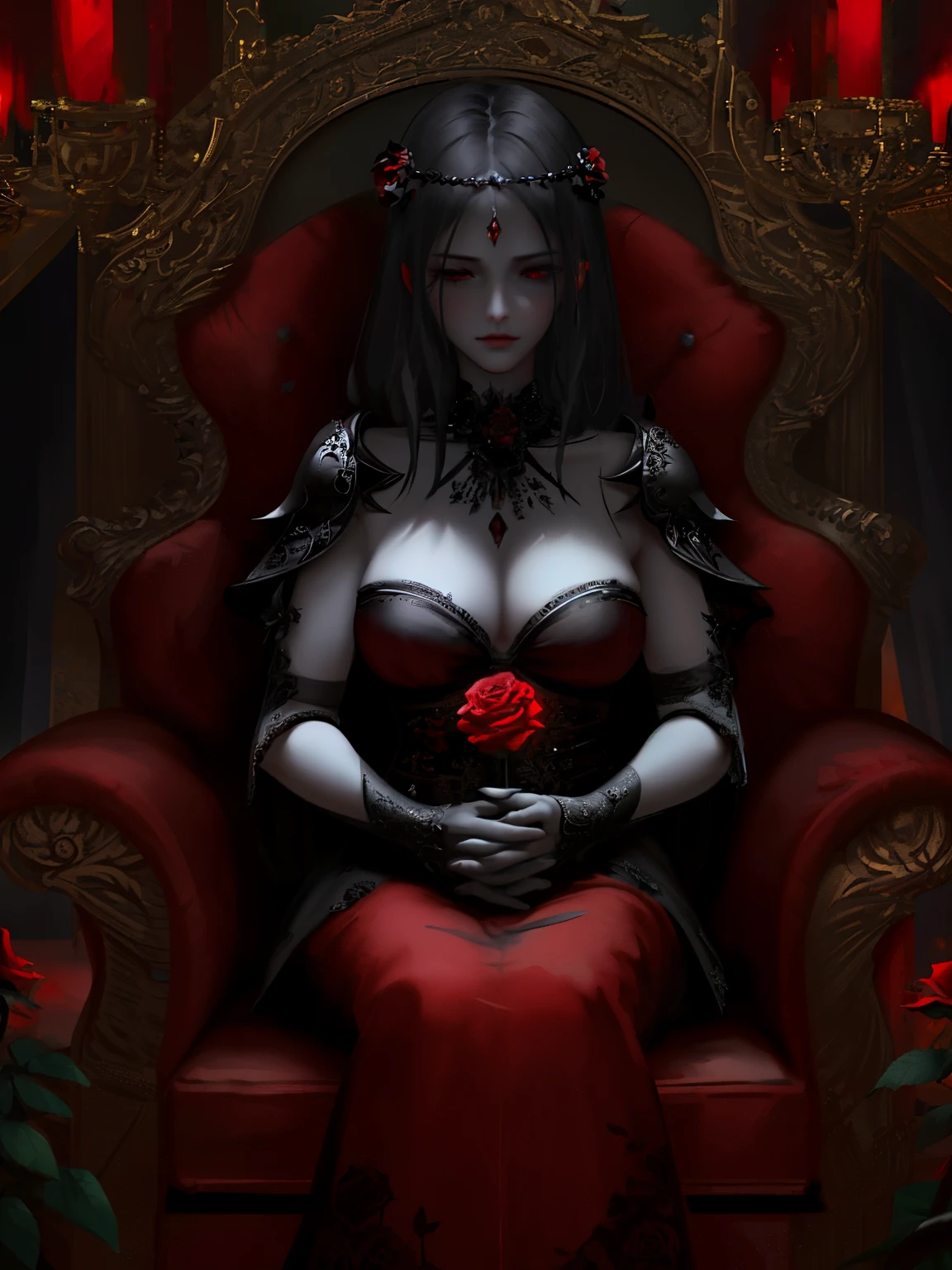 Dark Castle，Gorgeous intricate details，red rose，Broken petalaroque element，European classical，Exquisite illustrations，large commercial style，Large game CG scenes，16K HD resolution，Dark Department