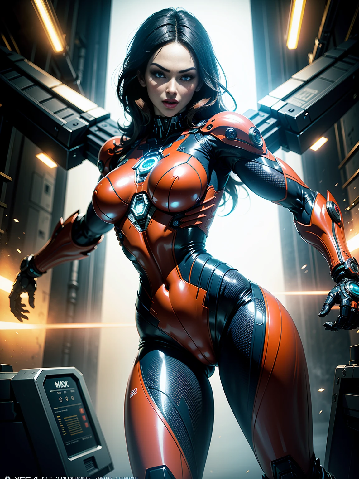 Cinematic, hyper-detailed, and insanely detailed, this artwork captures the essence of megan fox with breathtaking beauty. The color grading is beautifully done, enhancing the overall cinematic feel. Unreal Engine brings her anatomic cybernetic muscle suit to life, appearing even more mesmerizing. With the use of depth of field (DOF), every detail is focused and accentuated, drawing attention to her eyes and the intricate design of the anatomic cybernetic muscle suit . The image resolution is at its peak, utilizing super-resolution technology to ensure every pixel is perfect. Cinematic lighting enhances her aura, while anti-aliasing techniques like FXAA and TXAA keep the edges smooth and clean. Adding realism to the anatomic cybernetic muscle suit, RTX technology enables ray tracing. Additionally, SSAO (Screen Space Ambient Occlusion) gives depth and realism to the scene, the girl's anatomic cybernetic muscle suit become even more convincing. In the post-processing and post-production stages, tone mapping enhances the colors, creating a captivating visual experience. The integration of CGI (Computer-Generated Imagery) and VFX (Visual Effect brings out the anatomic cybernetic muscle suit's intricate features in a seamless manner. SFX (Sound Effects) complement the visual artistry, immersing the viewer further into this fantastic world. The level of detail is awe-inspiring, with intricate elements meticulously crafted, the artwork hyper maximalist and hyper-realistic. Volumetric effects add depth and dimension, and the photorealism is unparalleled. The image is rendered in 8K resolution, ensuring super-detailed visuals. The volumetric lightning adds a touch of magic, highlighting her beauty and the aura of her anatomic cybernetic muscle suit in an otherworldly way. High Dynamic Range (HDR) technology makes the colors pop, adding richness to the overall composition. Ultimately, this artwork presents an unreal portrayal of a super muscled cybernetic female android