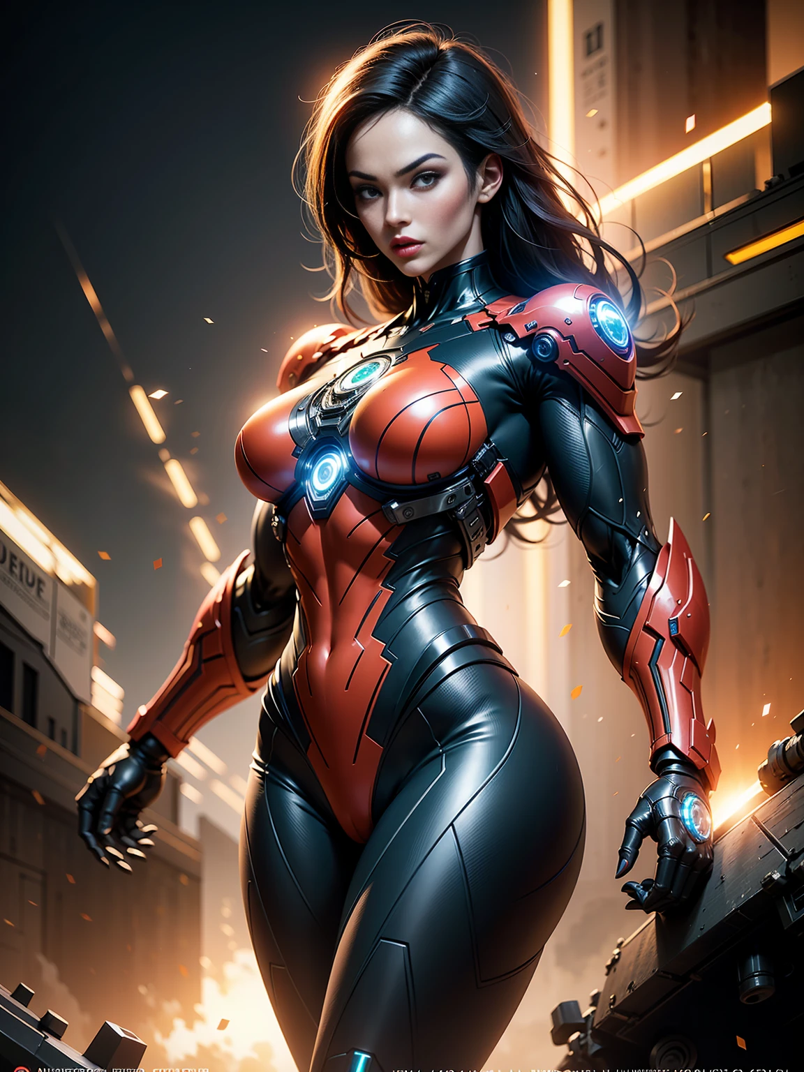 Cinematic, hyper-detailed, and insanely detailed, this artwork captures the essence of megan fox with breathtaking beauty. The color grading is beautifully done, enhancing the overall cinematic feel. Unreal Engine brings her anatomic cybernetic muscle suit to life, appearing even more mesmerizing. With the use of depth of field (DOF), every detail is focused and accentuated, drawing attention to her eyes and the intricate design of the anatomic cybernetic muscle suit . The image resolution is at its peak, utilizing super-resolution technology to ensure every pixel is perfect. Cinematic lighting enhances her aura, while anti-aliasing techniques like FXAA and TXAA keep the edges smooth and clean. Adding realism to the anatomic cybernetic muscle suit, RTX technology enables ray tracing. Additionally, SSAO (Screen Space Ambient Occlusion) gives depth and realism to the scene, the girl's anatomic cybernetic muscle suit become even more convincing. In the post-processing and post-production stages, tone mapping enhances the colors, creating a captivating visual experience. The integration of CGI (Computer-Generated Imagery) and VFX (Visual Effect brings out the anatomic cybernetic muscle suit's intricate features in a seamless manner. SFX (Sound Effects) complement the visual artistry, immersing the viewer further into this fantastic world. The level of detail is awe-inspiring, with intricate elements meticulously crafted, the artwork hyper maximalist and hyper-realistic. Volumetric effects add depth and dimension, and the photorealism is unparalleled. The image is rendered in 8K resolution, ensuring super-detailed visuals. The volumetric lightning adds a touch of magic, highlighting her beauty and the aura of her anatomic cybernetic muscle suit in an otherworldly way. High Dynamic Range (HDR) technology makes the colors pop, adding richness to the overall composition. Ultimately, this artwork presents an unreal portrayal of a super muscled cybernetic female android