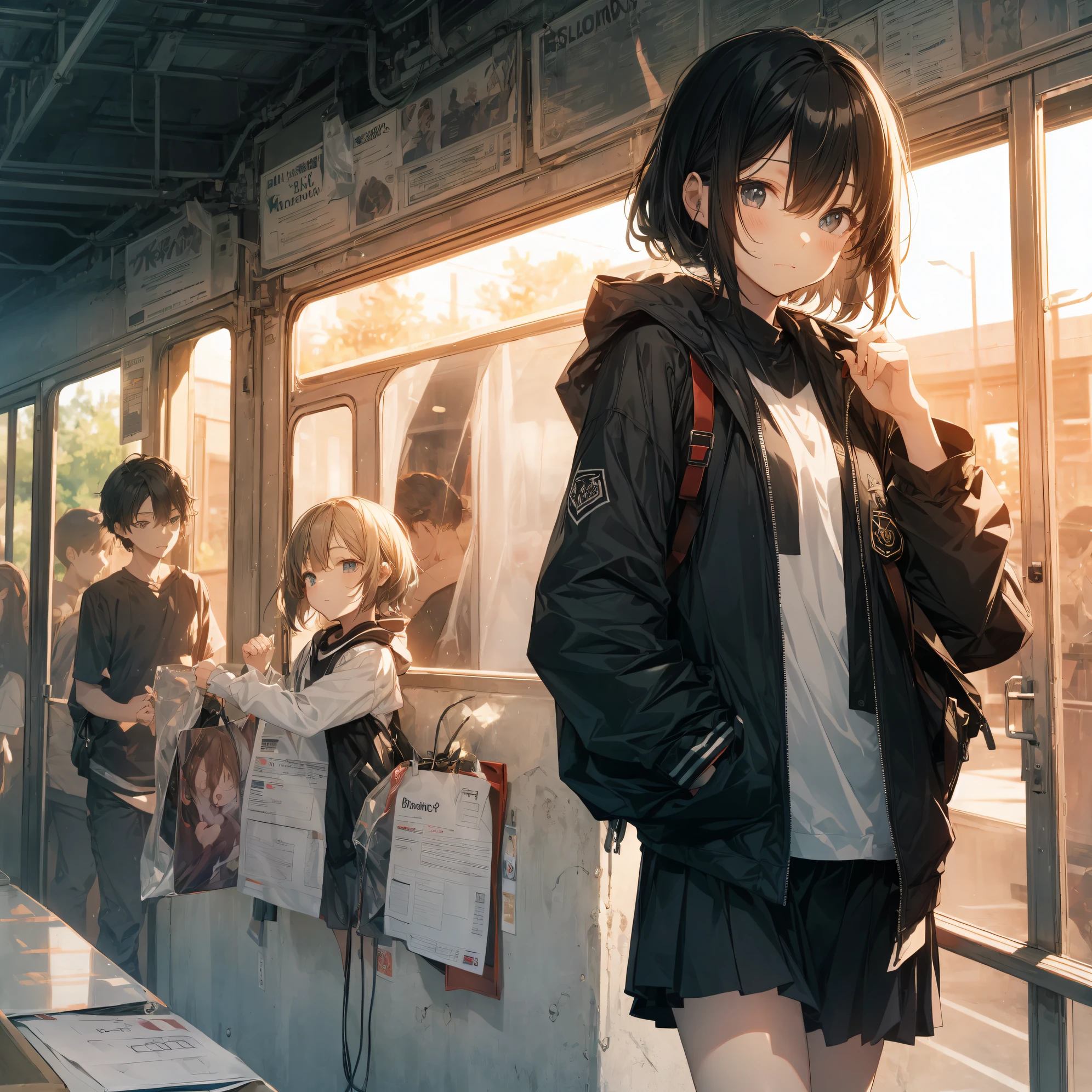 Super high quality by the art god, Ultra-detailed, High resolution, anime moe art style, Best Anime 8K Konachan Wallpapers, Pixiv Contest Winner, Perfect ???????, BREAK,(Draw a girl sleepily walking to school. ),BREAK, 1girl in, (Solo,Lori,child,13years:1.3),Full limbs, complete fingers,a junior high school student, Androgynous attraction, (Very short hair), Sleeping hair, hair messy, flat chest, Small butt, groin, Small eyes,Beautiful detailed black eyes, Well-proportioned iris and pupils, disgusted eye,  High resolution detailed hair, School uniform, Skirt, On the way to school. BREAK,super detailed skin, Best lighting by famous artists, 8K, Illustration,