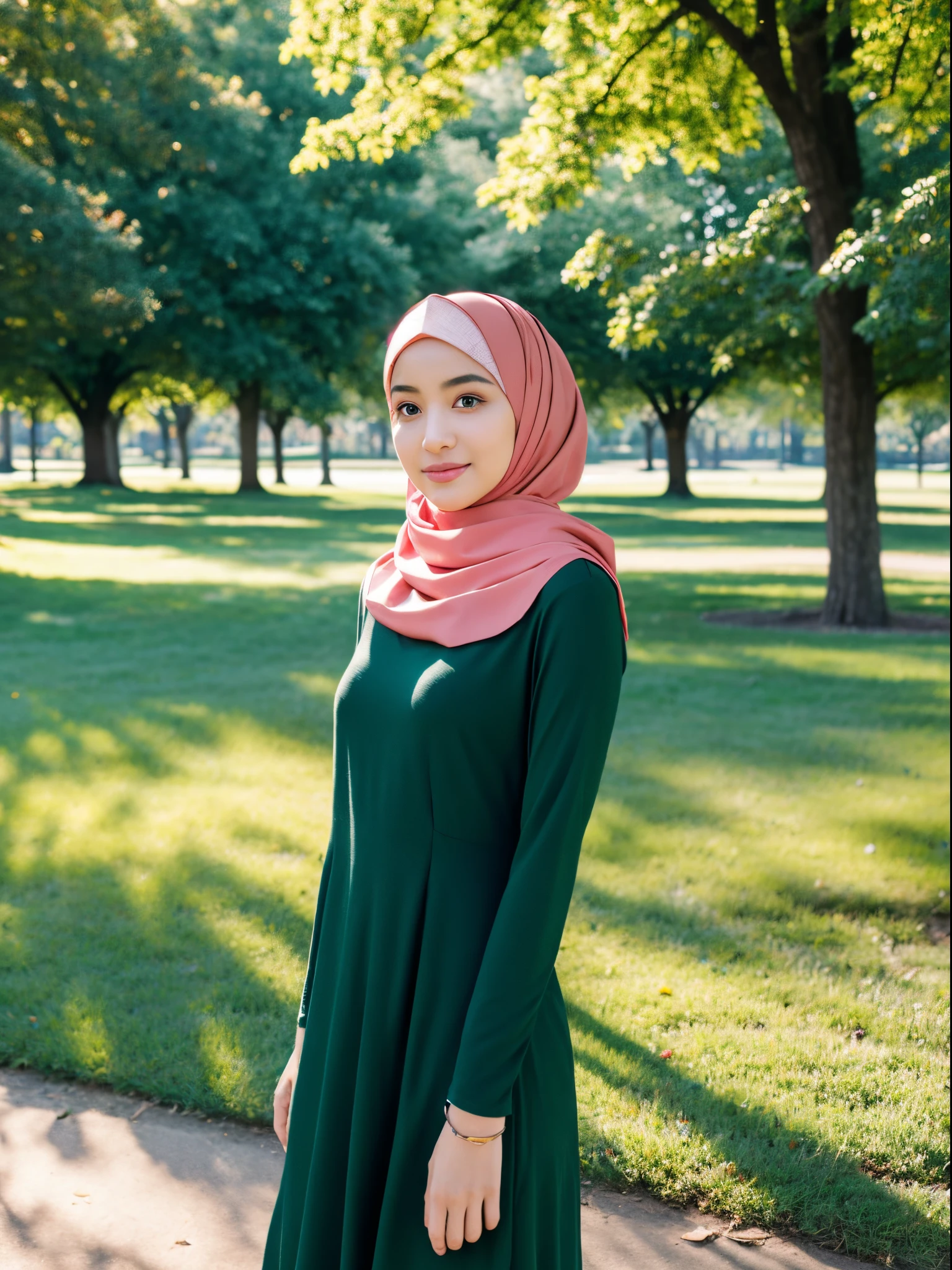 hijab, dress, city park