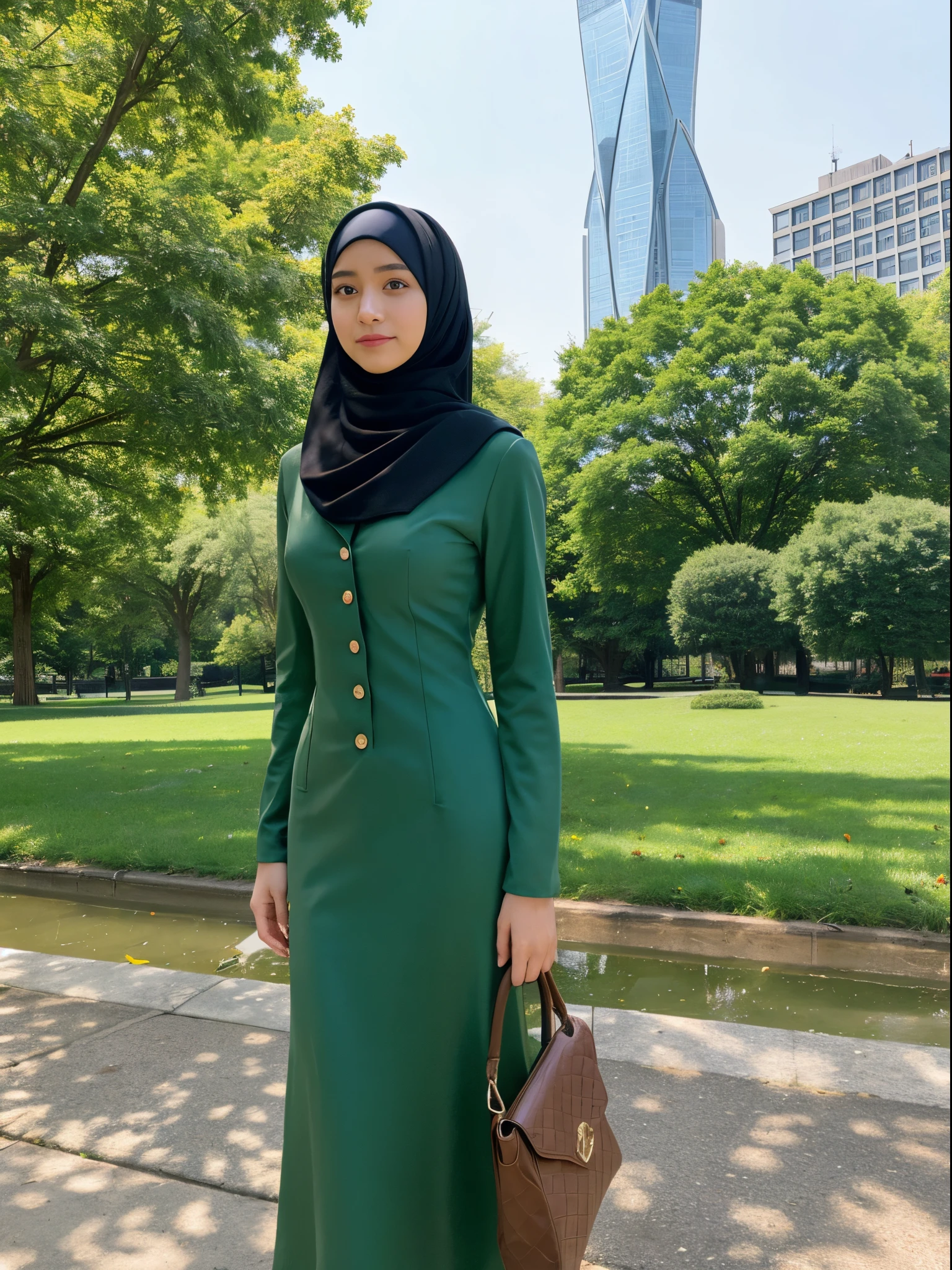 hijab, dress, city park