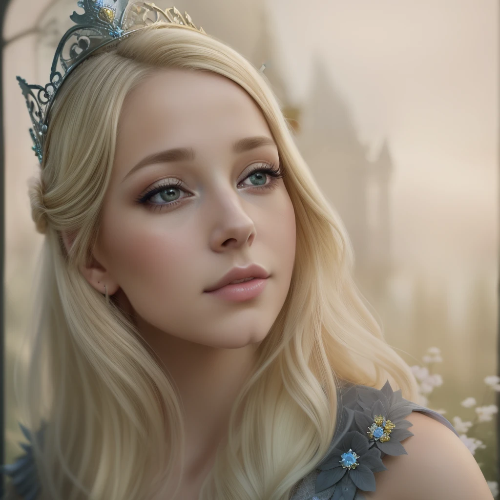 blonde with a crown on her head posing for a photographer, Detailed matte fantasy portrait, girl Blonde princess, Portrait of the Queen of Light, beautiful fantasy art portrait, beautiful fantasy portrait, blonde - haired princess, highly detailed vfx portrait of, portrait of a princess, Beautiful little princess, fantasy art portrait, matte painting portrait shot, fantasy portrait, fantasy portrait art