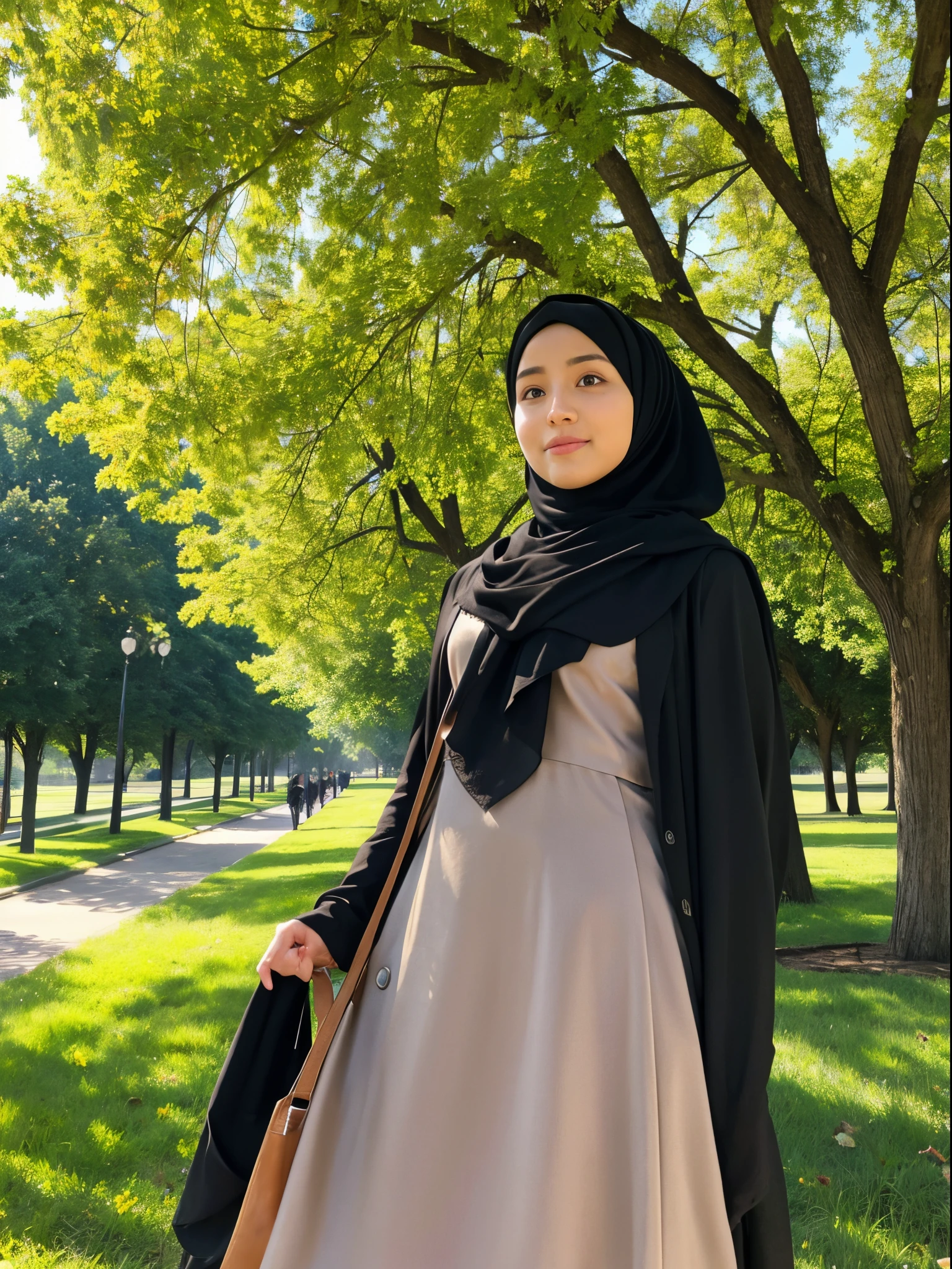 hijab, dress, city park
