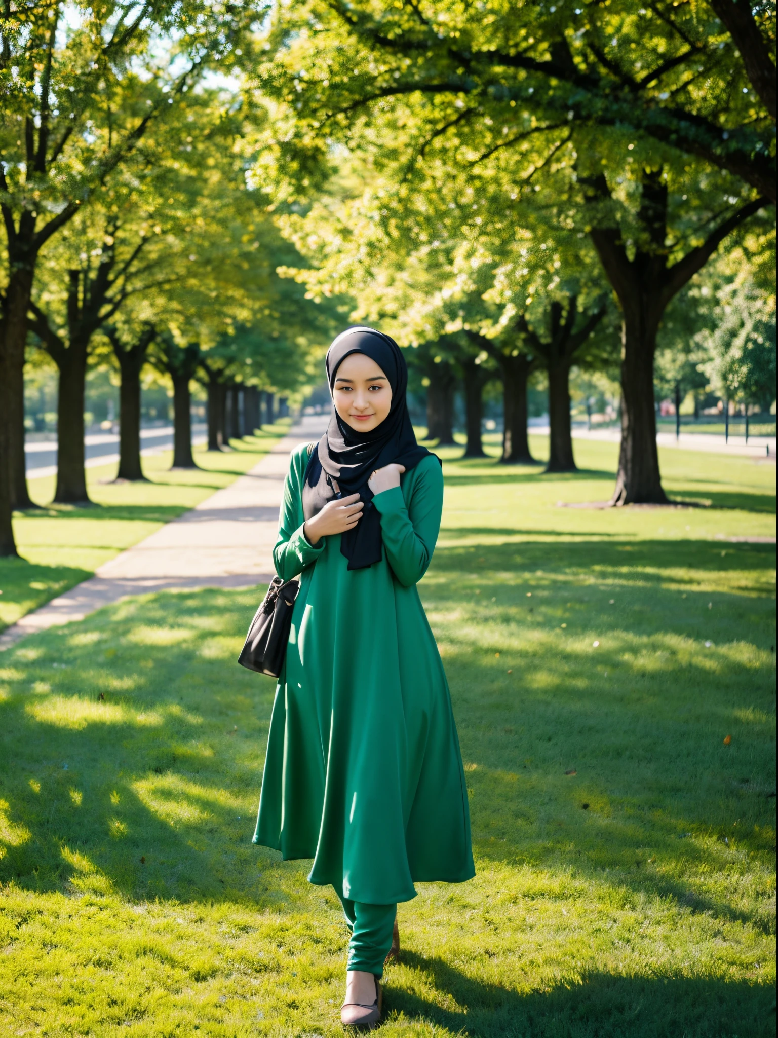 hijab, dress, city park