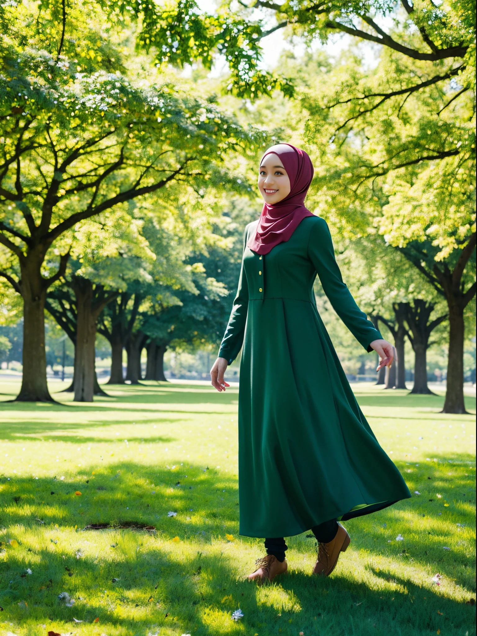 hijab, dress, city park