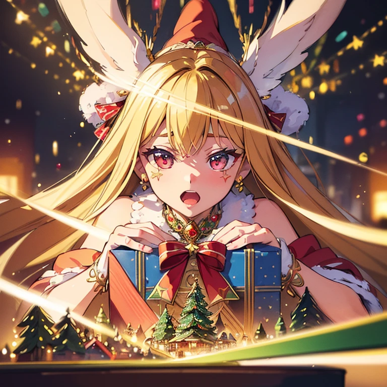 Absurd, high quality, super detailed,
(For Grand House Living: 1.2),
(Extraordinary beautiful Santa girl: 1.2),
Christmas tree ,
(Hand delivery gift box: 1.2),
Open your mouth,
Good mode,
(Motion blur: 1.5),rich watercolor painting, colorful, (delicate details, complex composition: 1.5) (Very detailed complex composition: 1.5),