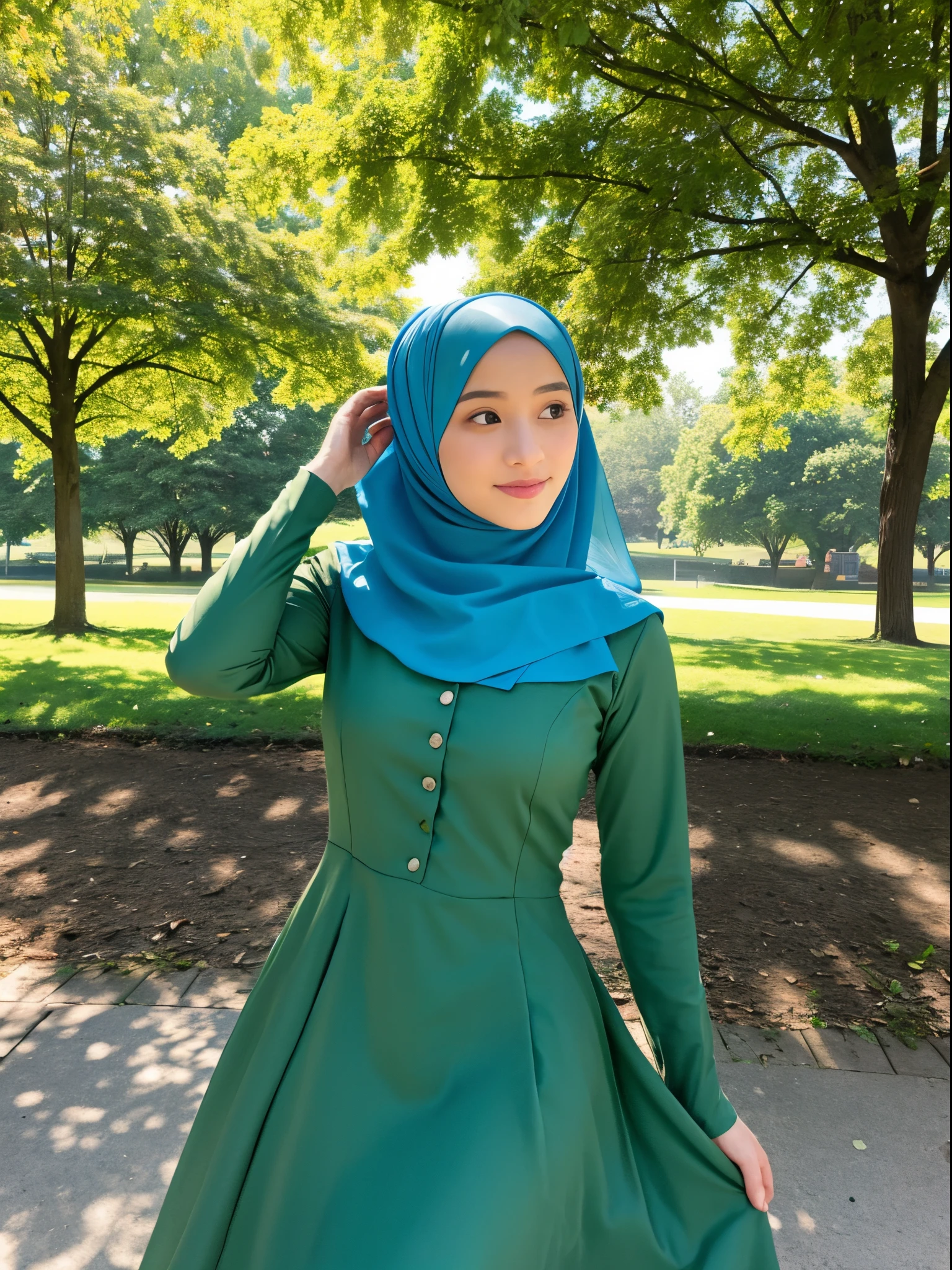 hijab, dress, city park