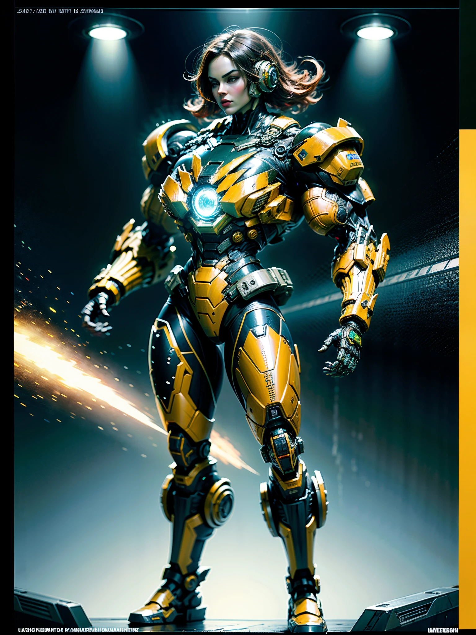 Cinematic, hyper-detailed, and insanely detailed, this artwork captures the essence of megan fox with breathtaking beauty. The color grading is beautifully done, enhancing the overall cinematic feel. Unreal Engine brings her anatomic cybernetic muscle suit to life, appearing even more mesmerizing. With the use of depth of field (DOF), every detail is focused and accentuated, drawing attention to her eyes and the intricate design of the anatomic cybernetic muscle suit . The image resolution is at its peak, utilizing super-resolution technology to ensure every pixel is perfect. Cinematic lighting enhances her aura, while anti-aliasing techniques like FXAA and TXAA keep the edges smooth and clean. Adding realism to the anatomic cybernetic muscle suit, RTX technology enables ray tracing. Additionally, SSAO (Screen Space Ambient Occlusion) gives depth and realism to the scene, the girl's anatomic cybernetic muscle suit become even more convincing. In the post-processing and post-production stages, tone mapping enhances the colors, creating a captivating visual experience. The integration of CGI (Computer-Generated Imagery) and VFX (Visual Effect brings out the anatomic cybernetic muscle suit's intricate features in a seamless manner. SFX (Sound Effects) complement the visual artistry, immersing the viewer further into this fantastic world. The level of detail is awe-inspiring, with intricate elements meticulously crafted, the artwork hyper maximalist and hyper-realistic. Volumetric effects add depth and dimension, and the photorealism is unparalleled. The image is rendered in 8K resolution, ensuring super-detailed visuals. The volumetric lightning adds a touch of magic, highlighting her beauty and the aura of her anatomic cybernetic muscle suit in an otherworldly way. High Dynamic Range (HDR) technology makes the colors pop, adding richness to the overall composition. Ultimately, this artwork presents an unreal portrayal of a super muscled cybernetic female android