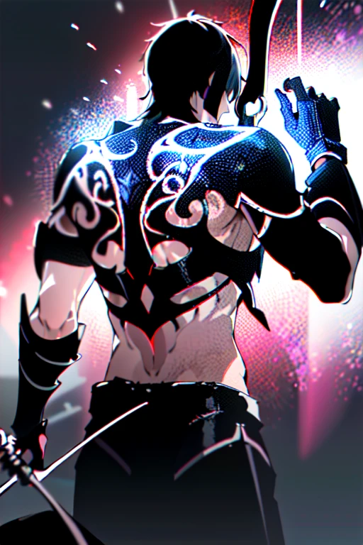((a lich from an old warrior)), (wearing the attire of a death knight), color black and red and purple, nether energy swirling around him, ((the backrground is an old graves)),( he is fighting demon), wild a giant whip