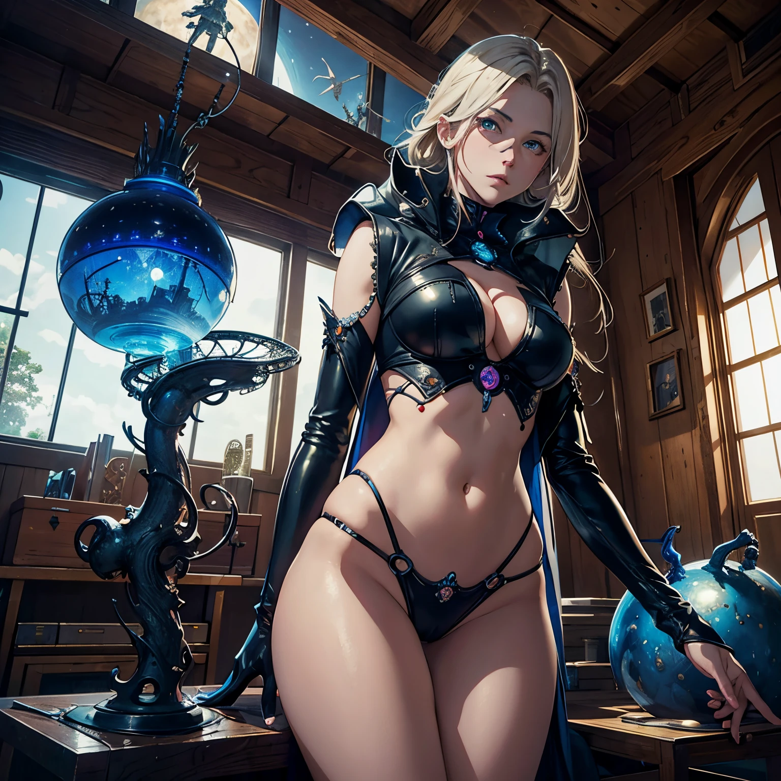 Wylie Beckert, Max Ernst, Surreal, mysterious, strange, fantastical, fantasy, Sci-fi, Japanese anime, ideal city in the attic, Jiyama's spiral device, beautiful girl, perfect voluminous body, thinking giant, detailed masterpiece