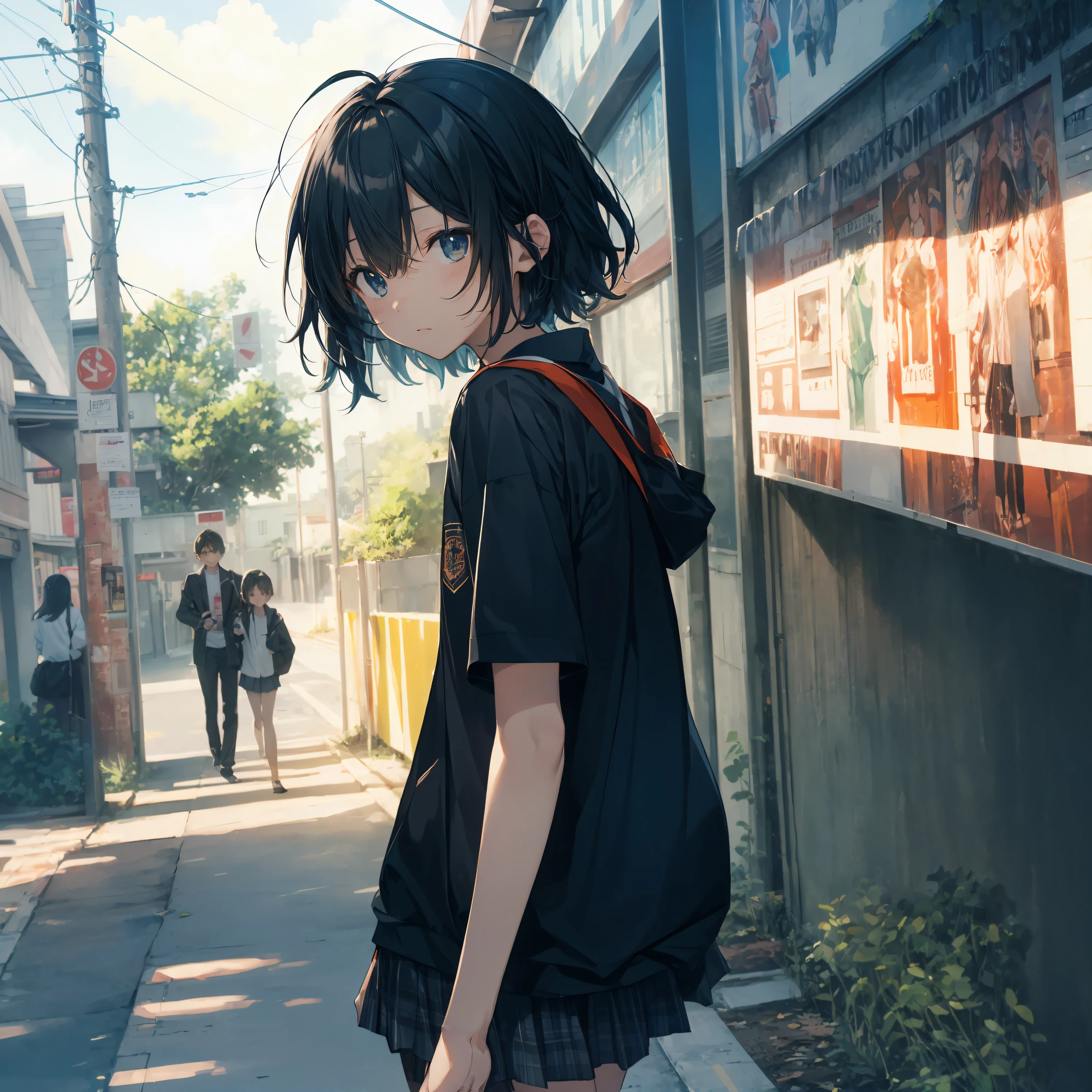 Super high quality by the art god, Ultra-detailed, High resolution, anime moe art style, Best Anime 8K Konachan Wallpapers, Pixiv Contest Winner, Perfect Anatomy, BREAK,(Draw a girl sleepily walking to school. ),BREAK, 1girl in, (Solo,Lori,,13yea:1.3),Full limbs, complete fingers,a junior gynous attraction, (Very short hair), Sleeping hair, hair messy, flat chest, Small butt, groin, Small eyes,Beautiful detailed black eyes, Well-proportioned iris and pupils, disgusted eye, High resolution detailed hair, School uniform, Skirt, On the way to school. BREAK,super detailed skin, Best lighting by famous artists, 8K, Illustration,