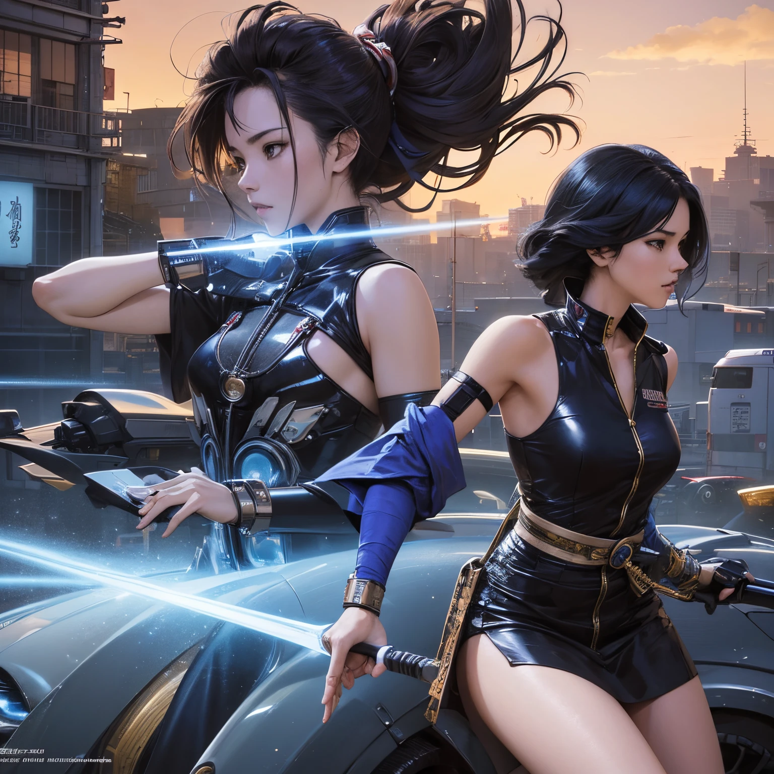 Naoyuki Katoh, Masamune Shirow, Keith Parkinson, Surreal, mysterious, strange, fantastical, fantasy, Sci-fi, Japanese anime, ballet mechanic, miniskirt beautiful girl, perfect voluminous body, mechanical dream, urban tsunami, detailed masterpiece perspectives cinematic lighting