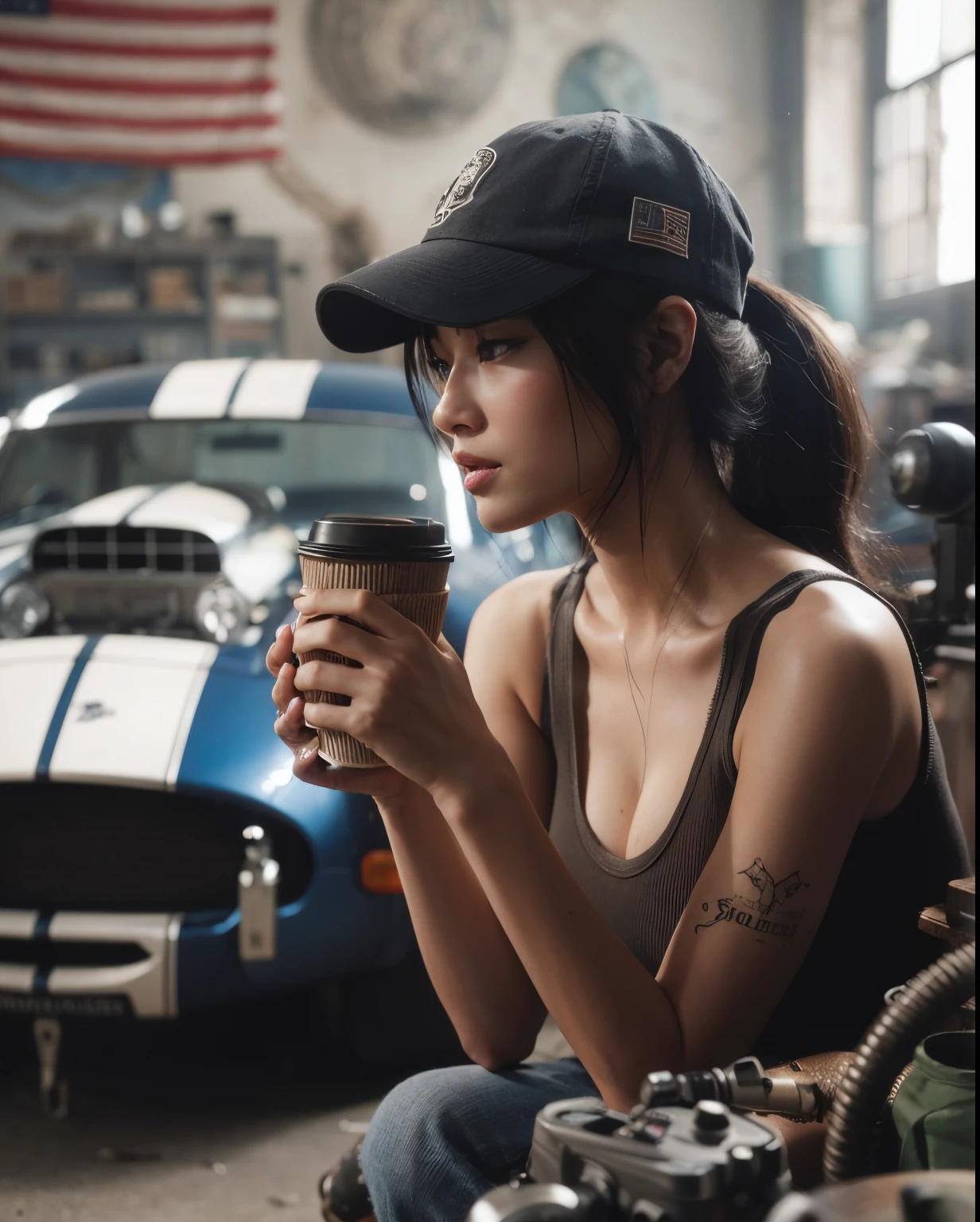 Arafed woman sitting on a bench holding a cup of coffee - SeaArt AI