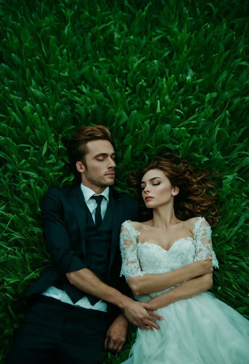 photo cinématographique art hyperréaliste un couple allongé dans l'herbe ensemble, par Relja Penezic, Portrait en vedette sur Unsplash, Photographie de mariage professionnelle, par Eszter Mattioni, par Nadya Rusheva, inspired by Oleg Oprisco, par Oszkar Tordai Schilling, par Georges Papazov, par Anna Hotchkis, par Daryush Shokof . Photographie 35mm, film, Bokeh, professionnel, 4K, highly detailed