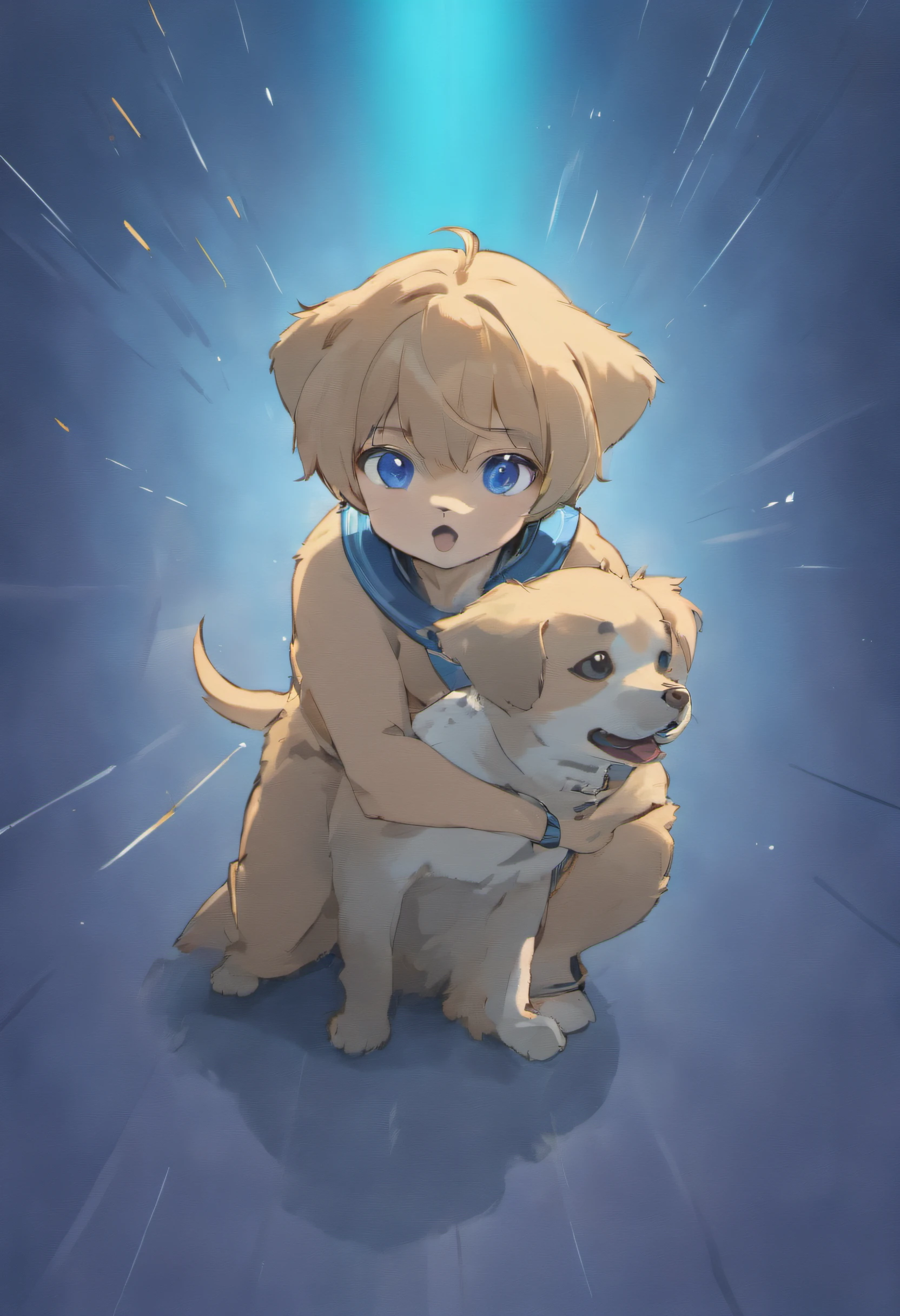 Kokerhondier, Blue background、((puppy))