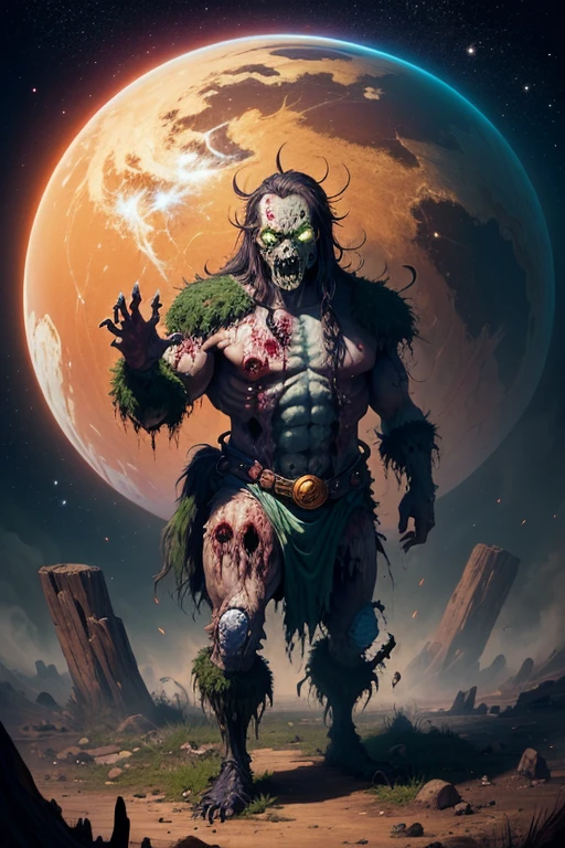 ((giant zombie)), (planet earth in his palm)