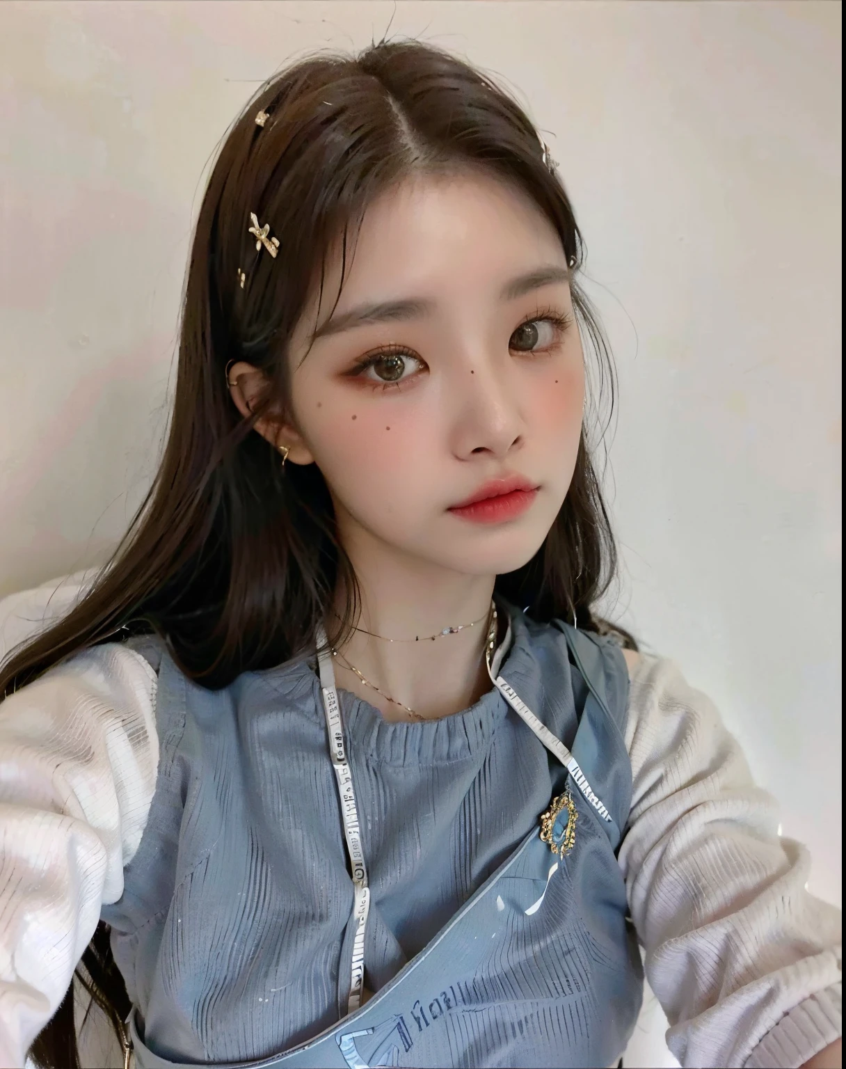 un primer plano de una mujer con una pinza para el cabello en la mano, ulzzang, Joven y adorable rostro coreano, Wan adorable cara coreana, Chica coreana, young cute wan asian face, Hermosa joven coreana, Jaeyeon Nam, Hermosa joven coreana, Heonhwa Choe, Peinado blanco de corte hime, Hermosa mujer surcoreana, Blackpink Jennie, maquillaje coreano popular