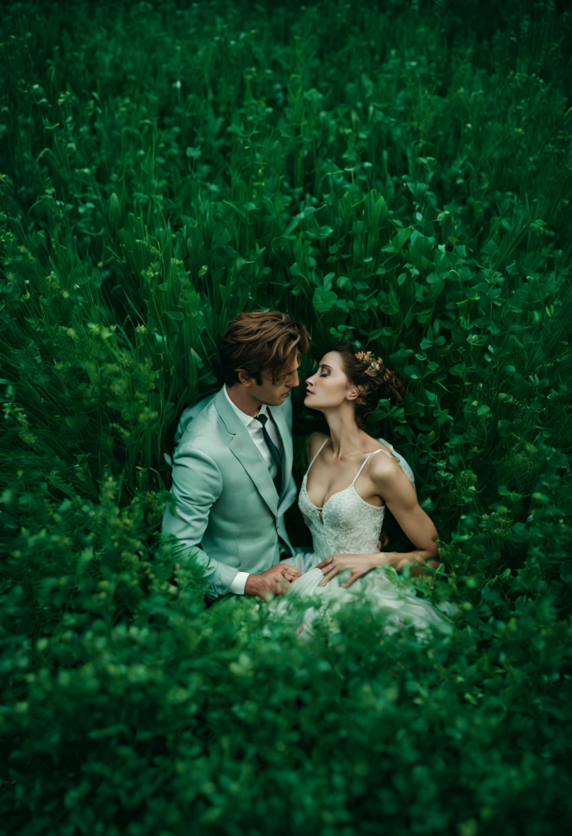 photo cinématographique art hyperréaliste un couple allongé dans l&#39;ensemble d&#39;herbes, par Relja Penezic, Portrait en vedette sur Unsplash, Photographie de mariage professionnelle, par Eszter Mattioni, par Nadya Rusheva, inspired by Oleg Oprisco, par Oszkar Tordai Schilling, par Georges Papazov, par Anna Hotchkis, par Daryush Shokof . Photographie 35mm, film, Bokeh, professionnel, 4K, highly detailed