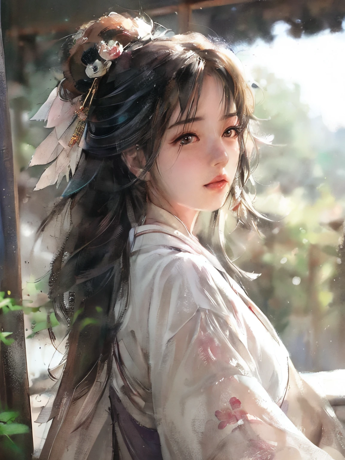 anime girl with long hair and a kimono in a kimono, guweiz, artwork in the style of guweiz, palace , a girl in hanfu, flowing hair and long robes, beautiful anime portrait, beautiful anime girl, anime girl with long hair, beautiful anime woman, beautiful character painting, chinese girl, guweiz masterpiece, beautiful anime style