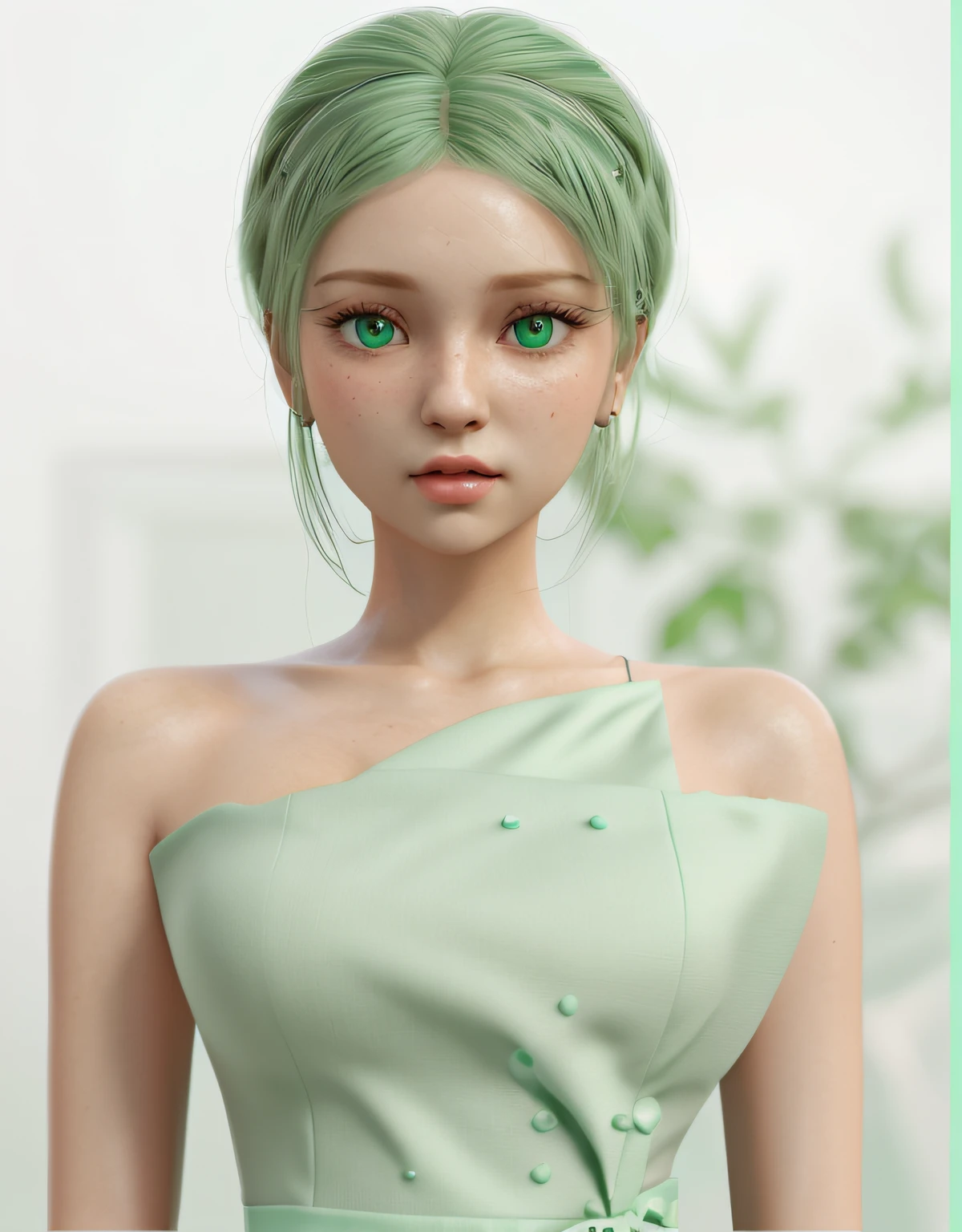 masterpiece, best quality, one girl, mint green outfit , game cg, detailed, white background