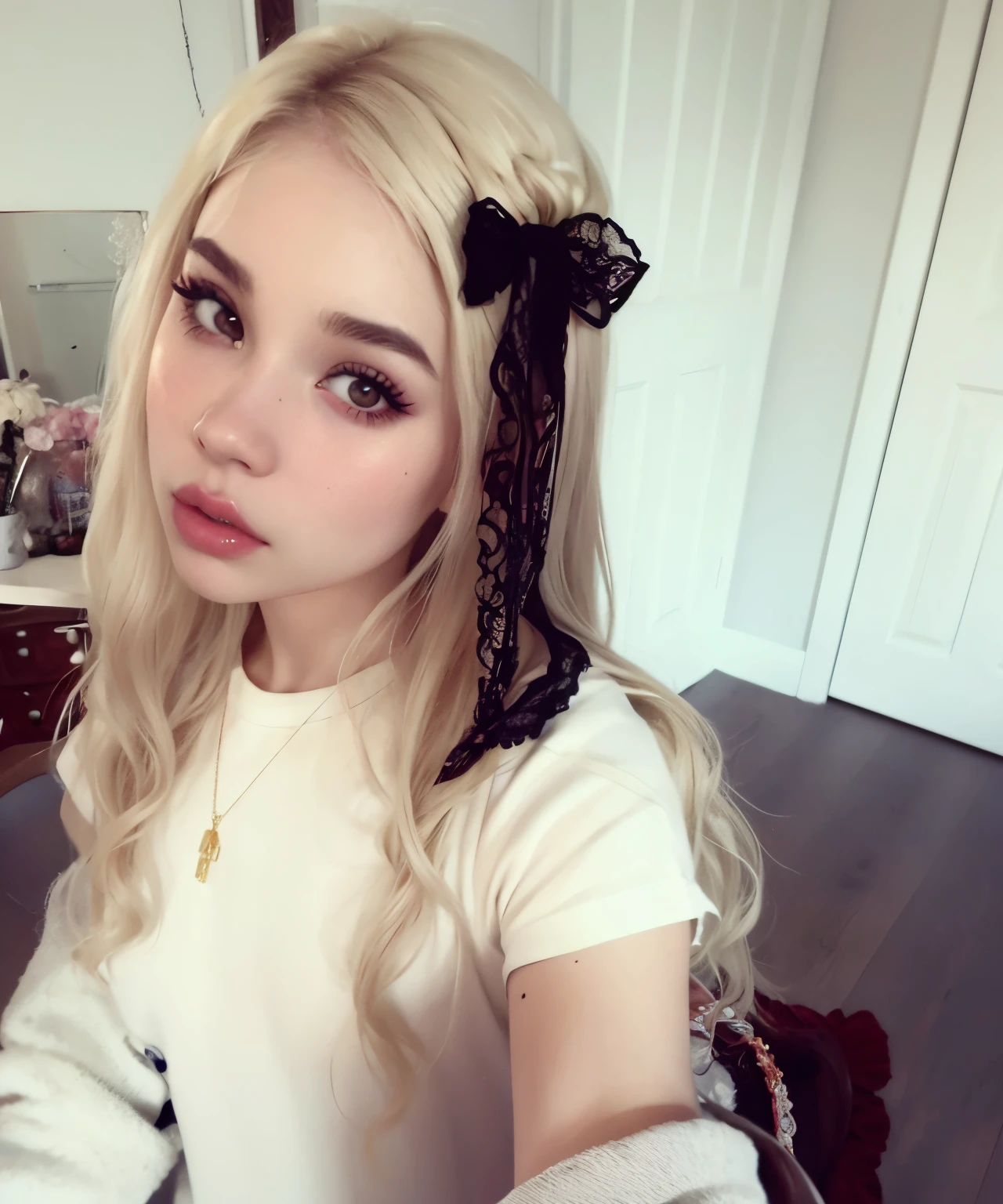 mujer rubia con un lazo negro en el pelo, cabello rubio y ojos grandes, Ava Max, Cabello largo y rubio y ojos grandes, Cabello largo y rubio y ojos grandes, Kailee Mandel, Su cabello es blanco, Hermosa Delphine, cabello rubio con coletas, Retrato de Kim Petras, Parece una mezcla de grimes, Parece una mezcla de grimes