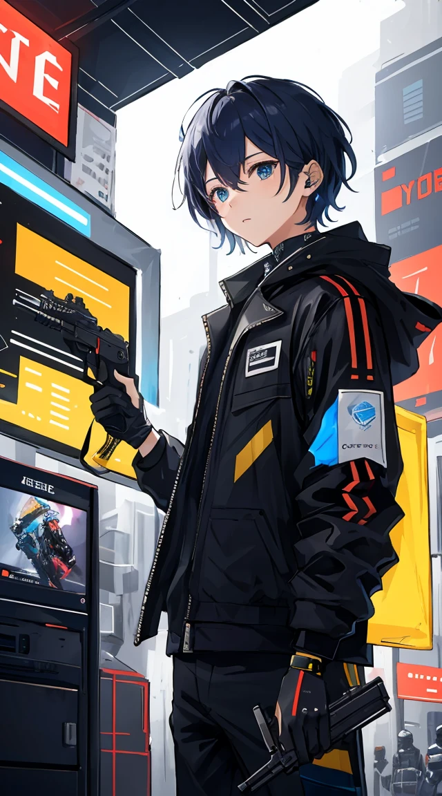 top-quality、femele、a cool、cyberpunked、Cyber City、Shoot the gun、near future