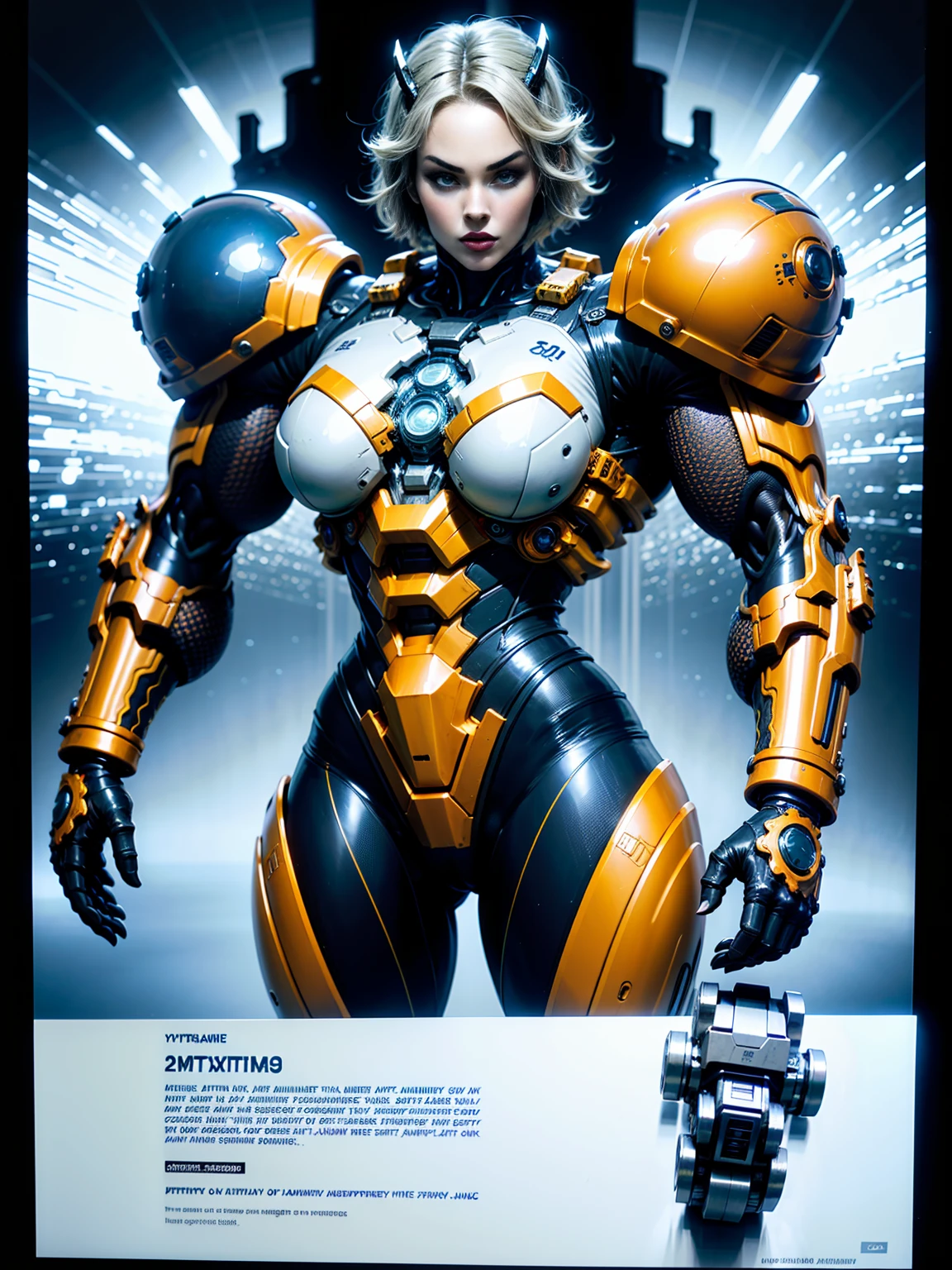 Cinematic, hyper-detailed, and insanely detailed, this artwork captures the essence of megan fox with breathtaking beauty. The color grading is beautifully done, enhancing the overall cinematic feel. Unreal Engine brings her anatomic cybernetic muscle suit to life, appearing even more mesmerizing. With the use of depth of field (DOF), every detail is focused and accentuated, drawing attention to her eyes and the intricate design of the anatomic cybernetic muscle suit . The image resolution is at its peak, utilizing super-resolution technology to ensure every pixel is perfect. Cinematic lighting enhances her aura, while anti-aliasing techniques like FXAA and TXAA keep the edges smooth and clean. Adding realism to the anatomic cybernetic muscle suit, RTX technology enables ray tracing. Additionally, SSAO (Screen Space Ambient Occlusion) gives depth and realism to the scene, the girl's anatomic cybernetic muscle suit become even more convincing. In the post-processing and post-production stages, tone mapping enhances the colors, creating a captivating visual experience. The integration of CGI (Computer-Generated Imagery) and VFX (Visual Effect brings out the anatomic cybernetic muscle suit's intricate features in a seamless manner. SFX (Sound Effects) complement the visual artistry, immersing the viewer further into this fantastic world. The level of detail is awe-inspiring, with intricate elements meticulously crafted, the artwork hyper maximalist and hyper-realistic. Volumetric effects add depth and dimension, and the photorealism is unparalleled. The image is rendered in 8K resolution, ensuring super-detailed visuals. The volumetric lightning adds a touch of magic, highlighting her beauty and the aura of her anatomic cybernetic muscle suit in an otherworldly way. High Dynamic Range (HDR) technology makes the colors pop, adding richness to the overall composition. Ultimately, this artwork presents an unreal portrayal of a super muscled cybernetic female android
