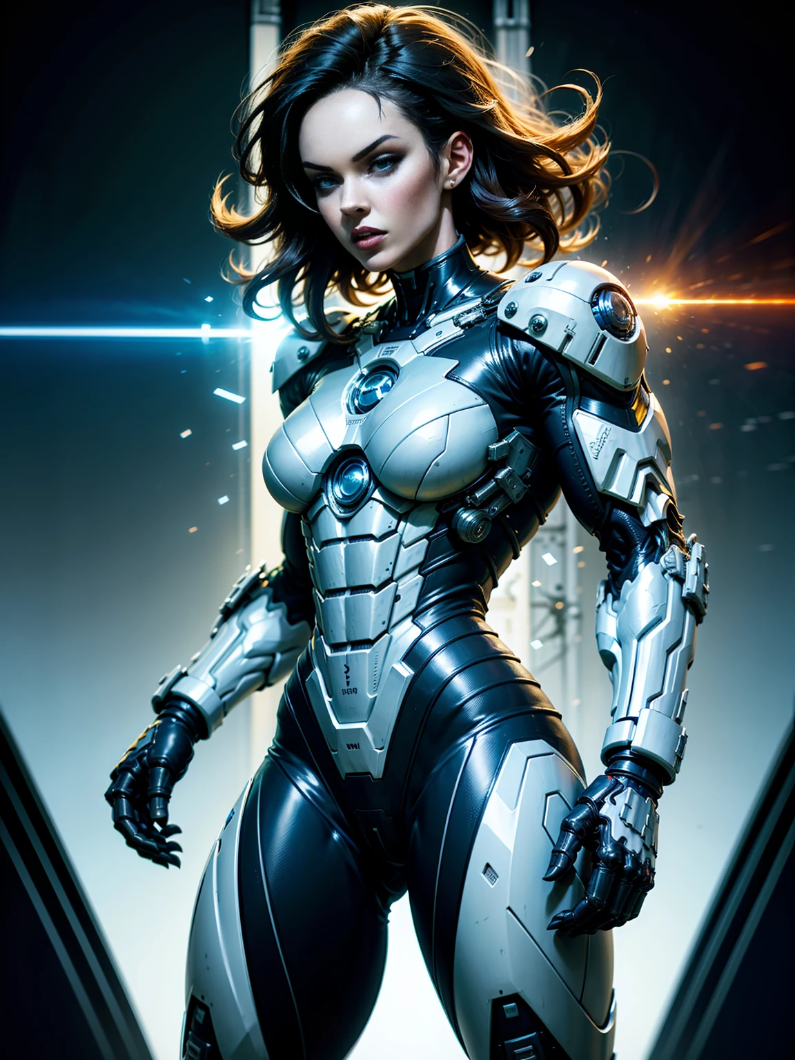 Cinematic, hyper-detailed, and insanely detailed, this artwork captures the essence of megan fox with breathtaking beauty. The color grading is beautifully done, enhancing the overall cinematic feel. Unreal Engine brings her anatomic cybernetic muscle suit to life, appearing even more mesmerizing. With the use of depth of field (DOF), every detail is focused and accentuated, drawing attention to her eyes and the intricate design of the anatomic cybernetic muscle suit . The image resolution is at its peak, utilizing super-resolution technology to ensure every pixel is perfect. Cinematic lighting enhances her aura, while anti-aliasing techniques like FXAA and TXAA keep the edges smooth and clean. Adding realism to the anatomic cybernetic muscle suit, RTX technology enables ray tracing. Additionally, SSAO (Screen Space Ambient Occlusion) gives depth and realism to the scene, the girl's anatomic cybernetic muscle suit become even more convincing. In the post-processing and post-production stages, tone mapping enhances the colors, creating a captivating visual experience. The integration of CGI (Computer-Generated Imagery) and VFX (Visual Effect brings out the anatomic cybernetic muscle suit's intricate features in a seamless manner. SFX (Sound Effects) complement the visual artistry, immersing the viewer further into this fantastic world. The level of detail is awe-inspiring, with intricate elements meticulously crafted, the artwork hyper maximalist and hyper-realistic. Volumetric effects add depth and dimension, and the photorealism is unparalleled. The image is rendered in 8K resolution, ensuring super-detailed visuals. The volumetric lightning adds a touch of magic, highlighting her beauty and the aura of her anatomic cybernetic muscle suit in an otherworldly way. High Dynamic Range (HDR) technology makes the colors pop, adding richness to the overall composition. Ultimately, this artwork presents an unreal portrayal of a super muscled cybernetic female android