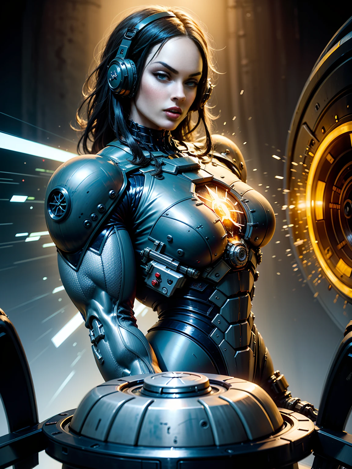 Cinematic, hyper-detailed, and insanely detailed, this artwork captures the essence of megan fox with breathtaking beauty. The color grading is beautifully done, enhancing the overall cinematic feel. Unreal Engine brings her anatomic cybernetic muscle suit to life, appearing even more mesmerizing. With the use of depth of field (DOF), every detail is focused and accentuated, drawing attention to her eyes and the intricate design of the anatomic cybernetic muscle suit . The image resolution is at its peak, utilizing super-resolution technology to ensure every pixel is perfect. Cinematic lighting enhances her aura, while anti-aliasing techniques like FXAA and TXAA keep the edges smooth and clean. Adding realism to the anatomic cybernetic muscle suit, RTX technology enables ray tracing. Additionally, SSAO (Screen Space Ambient Occlusion) gives depth and realism to the scene, the girl's anatomic cybernetic muscle suit become even more convincing. In the post-processing and post-production stages, tone mapping enhances the colors, creating a captivating visual experience. The integration of CGI (Computer-Generated Imagery) and VFX (Visual Effect brings out the anatomic cybernetic muscle suit's intricate features in a seamless manner. SFX (Sound Effects) complement the visual artistry, immersing the viewer further into this fantastic world. The level of detail is awe-inspiring, with intricate elements meticulously crafted, the artwork hyper maximalist and hyper-realistic. Volumetric effects add depth and dimension, and the photorealism is unparalleled. The image is rendered in 8K resolution, ensuring super-detailed visuals. The volumetric lightning adds a touch of magic, highlighting her beauty and the aura of her anatomic cybernetic muscle suit in an otherworldly way. High Dynamic Range (HDR) technology makes the colors pop, adding richness to the overall composition. Ultimately, this artwork presents an unreal portrayal of a super muscled cybernetic female android