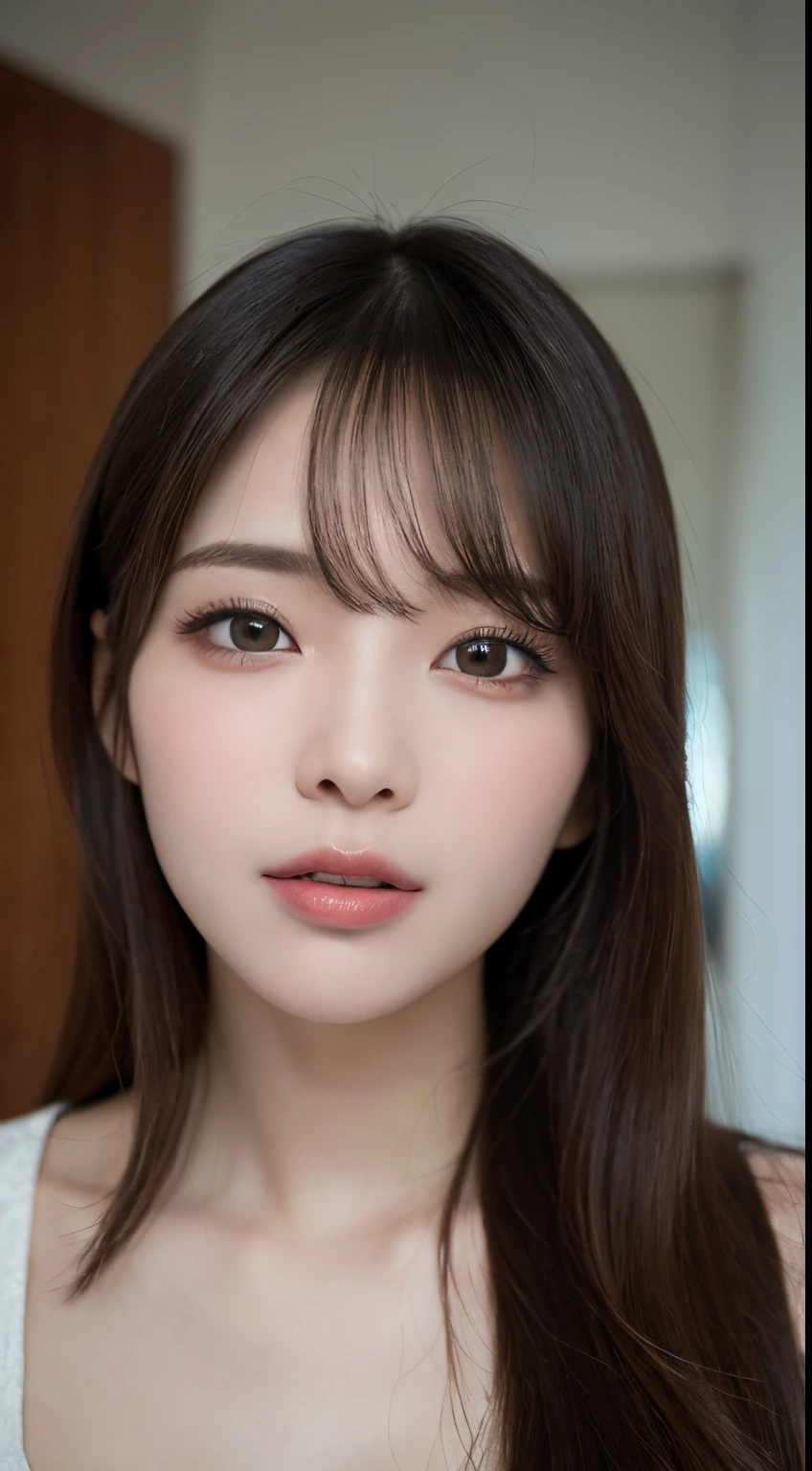 masutepiece, Best Quality, Illustration, Ultra-detailed, finely detail, hight resolution, 8K Wallpaper, Perfect dynamic composition, Beautiful detailed eyes , Hotel(Bet), Sexy face,Face feeling ???????,Face at the peak of sexual arousal,excited face from ,KPOP Idol Face,Blur the background,beautifull detailed face,Slender face