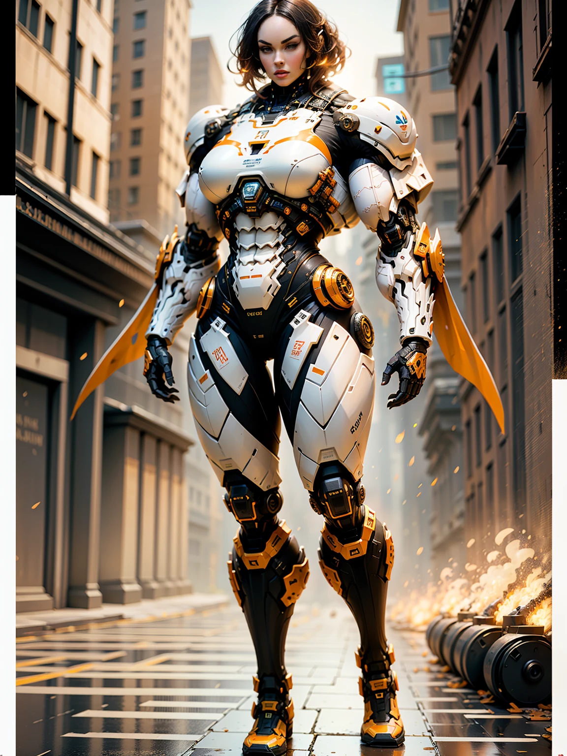 Cinematic, hyper-detailed, and insanely detailed, this artwork captures the essence of megan fox with breathtaking beauty. The color grading is beautifully done, enhancing the overall cinematic feel. Unreal Engine brings her anatomic cybernetic muscle suit to life, appearing even more mesmerizing. With the use of depth of field (DOF), every detail is focused and accentuated, drawing attention to her eyes and the intricate design of the anatomic cybernetic muscle suit . The image resolution is at its peak, utilizing super-resolution technology to ensure every pixel is perfect. Cinematic lighting enhances her aura, while anti-aliasing techniques like FXAA and TXAA keep the edges smooth and clean. Adding realism to the anatomic cybernetic muscle suit, RTX technology enables ray tracing. Additionally, SSAO (Screen Space Ambient Occlusion) gives depth and realism to the scene, the girl's anatomic cybernetic muscle suit become even more convincing. In the post-processing and post-production stages, tone mapping enhances the colors, creating a captivating visual experience. The integration of CGI (Computer-Generated Imagery) and VFX (Visual Effect brings out the anatomic cybernetic muscle suit's intricate features in a seamless manner. SFX (Sound Effects) complement the visual artistry, immersing the viewer further into this fantastic world. The level of detail is awe-inspiring, with intricate elements meticulously crafted, the artwork hyper maximalist and hyper-realistic. Volumetric effects add depth and dimension, and the photorealism is unparalleled. The image is rendered in 8K resolution, ensuring super-detailed visuals. The volumetric lightning adds a touch of magic, highlighting her beauty and the aura of her anatomic cybernetic muscle suit in an otherworldly way. High Dynamic Range (HDR) technology makes the colors pop, adding richness to the overall composition. Ultimately, this artwork presents an unreal portrayal of a super muscled cybernetic female android