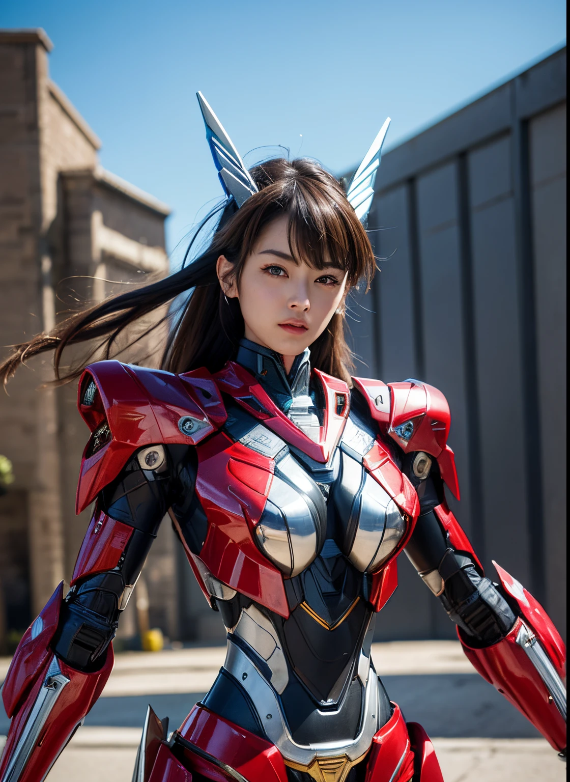 Textured skin, Super Detail, high details, High quality, Best Quality, hight resolution, 1080p, hard disk, Beautiful,(Windblade),beautiful cyborg woman,Mecha Cyborg Girl,Battle Mode,Girl with a Mecha Body,She wears a futuristic Transformers mech,Female Warrior,fully body photo