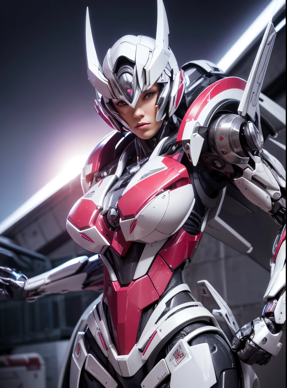 Textured skin, Super Detail, high details, High quality, Best Quality, hight resolution, 1080p, hard disk, Beautiful,(Arcee),beautiful cyborg woman,Mecha Cyborg Girl,Battle Mode,Girl with a Mecha Body,She wears a futuristic Transformers mech,Female Warrior,fully body photo