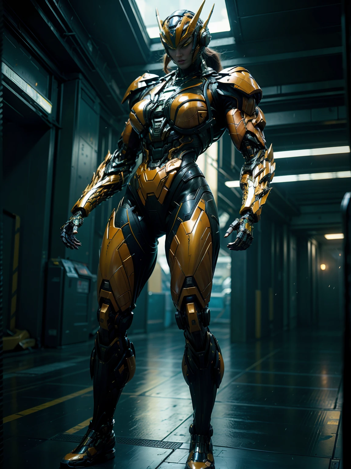 Cinematic, hyper-detailed, and insanely detailed, this artwork captures the essence of megan fox with breathtaking beauty. The color grading is beautifully done, enhancing the overall cinematic feel. Unreal Engine brings her anatomic cybernetic muscle suit to life, appearing even more mesmerizing. With the use of depth of field (DOF), every detail is focused and accentuated, drawing attention to her eyes and the intricate design of the anatomic cybernetic muscle suit . The image resolution is at its peak, utilizing super-resolution technology to ensure every pixel is perfect. Cinematic lighting enhances her aura, while anti-aliasing techniques like FXAA and TXAA keep the edges smooth and clean. Adding realism to the anatomic cybernetic muscle suit, RTX technology enables ray tracing. Additionally, SSAO (Screen Space Ambient Occlusion) gives depth and realism to the scene, the girl's anatomic cybernetic muscle suit become even more convincing. In the post-processing and post-production stages, tone mapping enhances the colors, creating a captivating visual experience. The integration of CGI (Computer-Generated Imagery) and VFX (Visual Effect brings out the anatomic cybernetic muscle suit's intricate features in a seamless manner. SFX (Sound Effects) complement the visual artistry, immersing the viewer further into this fantastic world. The level of detail is awe-inspiring, with intricate elements meticulously crafted, the artwork hyper maximalist and hyper-realistic. Volumetric effects add depth and dimension, and the photorealism is unparalleled. The image is rendered in 8K resolution, ensuring super-detailed visuals. The volumetric lightning adds a touch of magic, highlighting her beauty and the aura of her anatomic cybernetic muscle suit in an otherworldly way. High Dynamic Range (HDR) technology makes the colors pop, adding richness to the overall composition. Ultimately, this artwork presents an unreal portrayal of a super muscled cybernetic female android