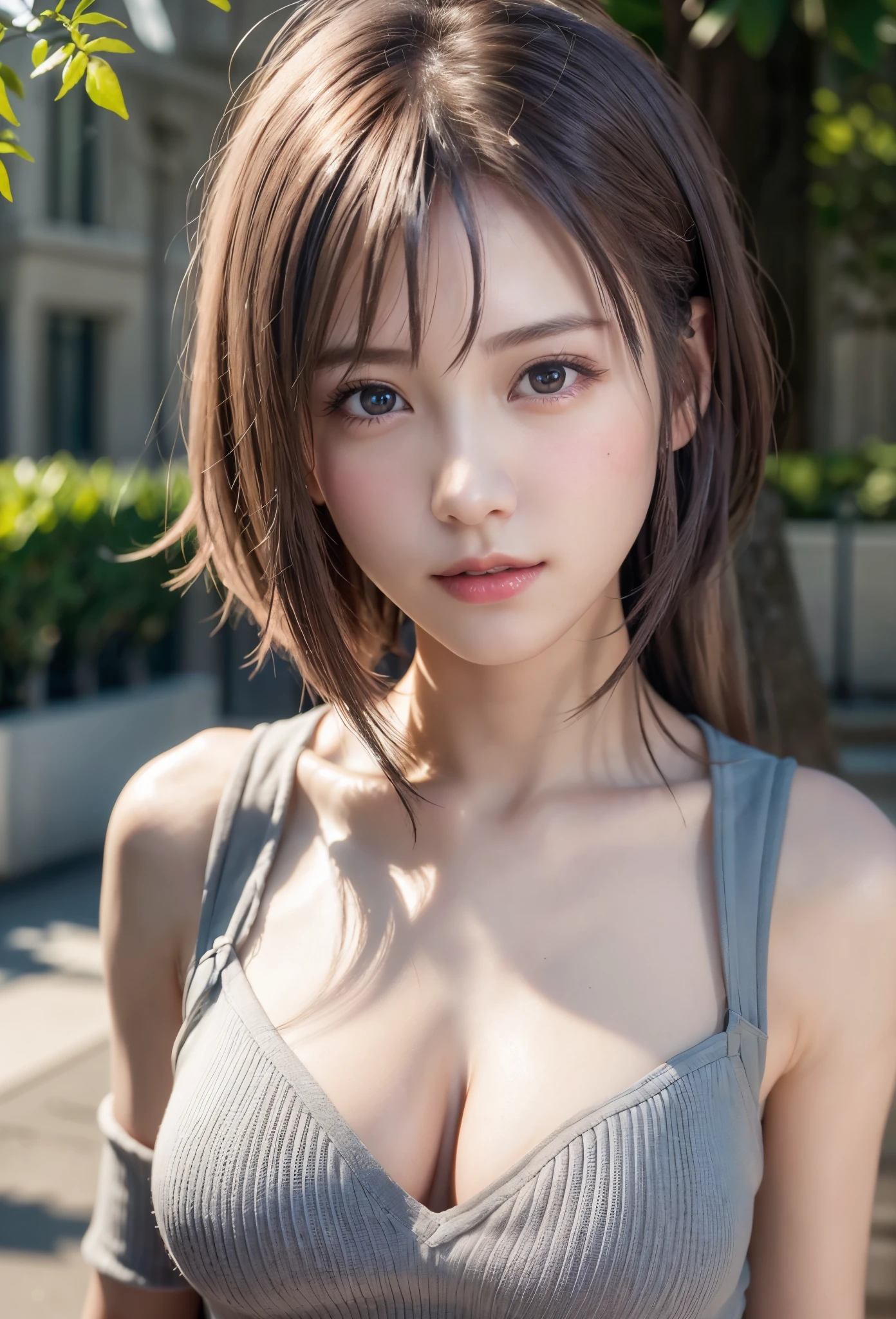 (8K, Photorealistic, Raw photo, of the highest quality: 1.3), (1girl in), Super beautiful, (Realistic face), (boyish, Silver Color Berry Shorthair), Beautiful , Glare that captivates the viewer, Beautiful expression, Beautiful breasts, (Realistic skin), Be...