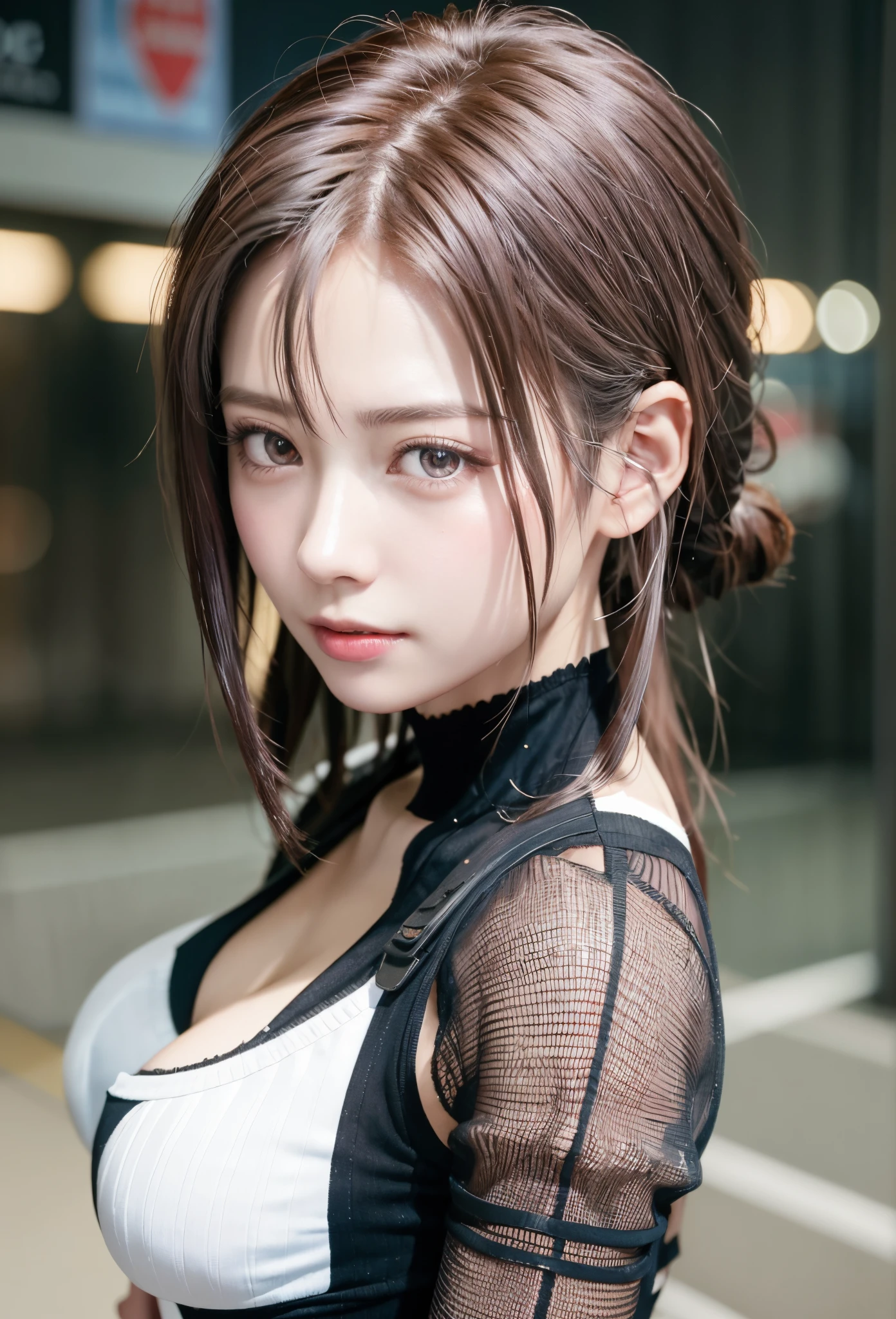 top-quality、8K Masterpiece、超A high resolution、(Photorealsitic:1.3)、Raw photo、1人、silver white hair、glowy skin、1 Cyberpunk Super Beautiful Soldier、((super realistic details))、portlate、globalillumination、Shadow、octan render、8K、ultrasharp、beauty breast、raw ...