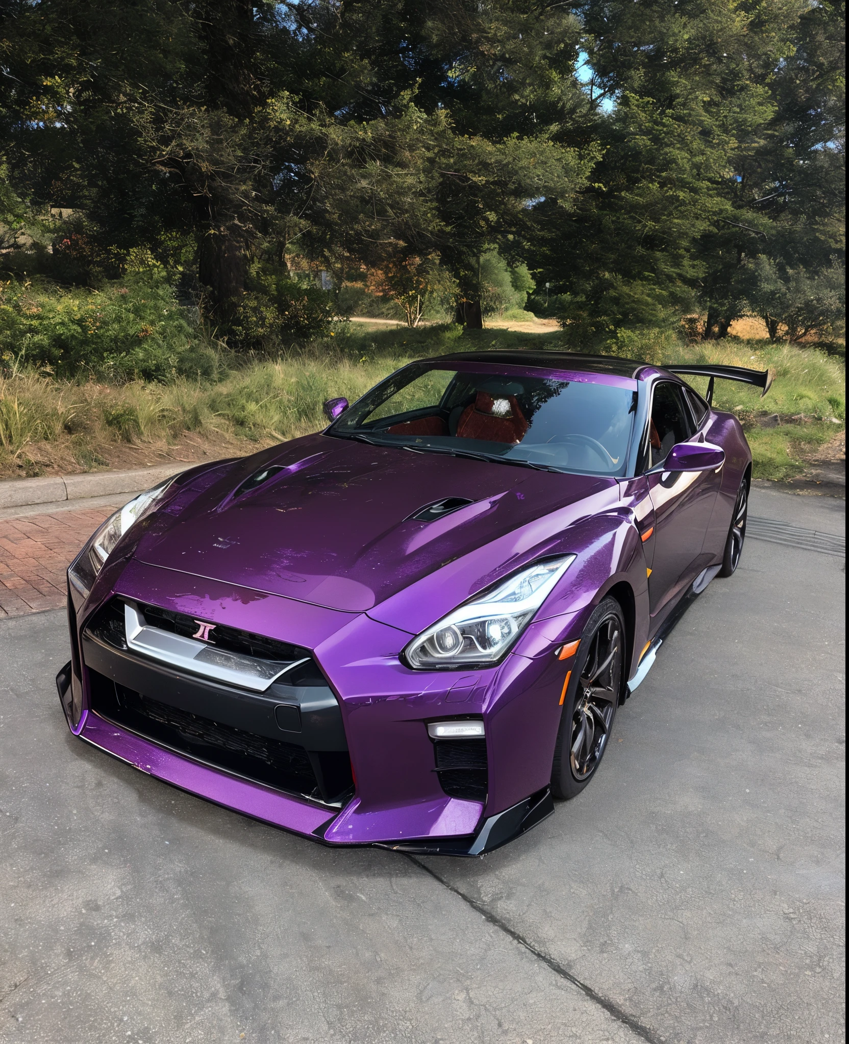 a close up of a purple sports car parked on a street, gtr xu1, purple tint, brushed rose gold car paint, samurai vinyl wrap, made of liquid purple metal, purple skin color, anime car wrap, some purple, purple - tinted, purple skin, sleek purple armor, smooth purple skin, glowing purple, purple body, purple glow, professional paint job