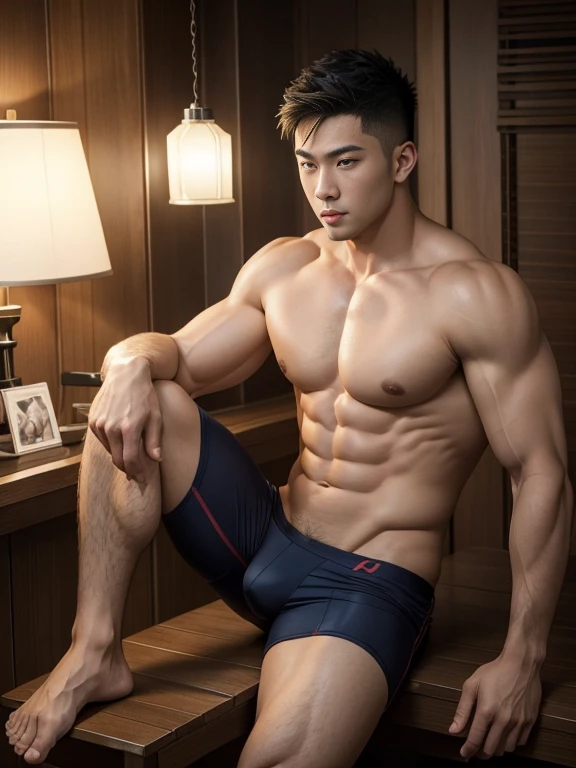 masseter membrane、well built、Asian people、male people、25 age old、cool guy、chest muscle、Brush cut、gay twinks、 scantily clad、cool guy、Muscular、largeeyes、A brief overview of Hyde&#39;s entry and exit.、NS rich sizes、Authentic texture、full body shot、Tong、large bulge、Big bag、Rugby player、soles of feet、pioneer、Stood up、ssmile、Portrait photos、profesional lighting、8K分辨率、beautifuldetails、ultra - detailed