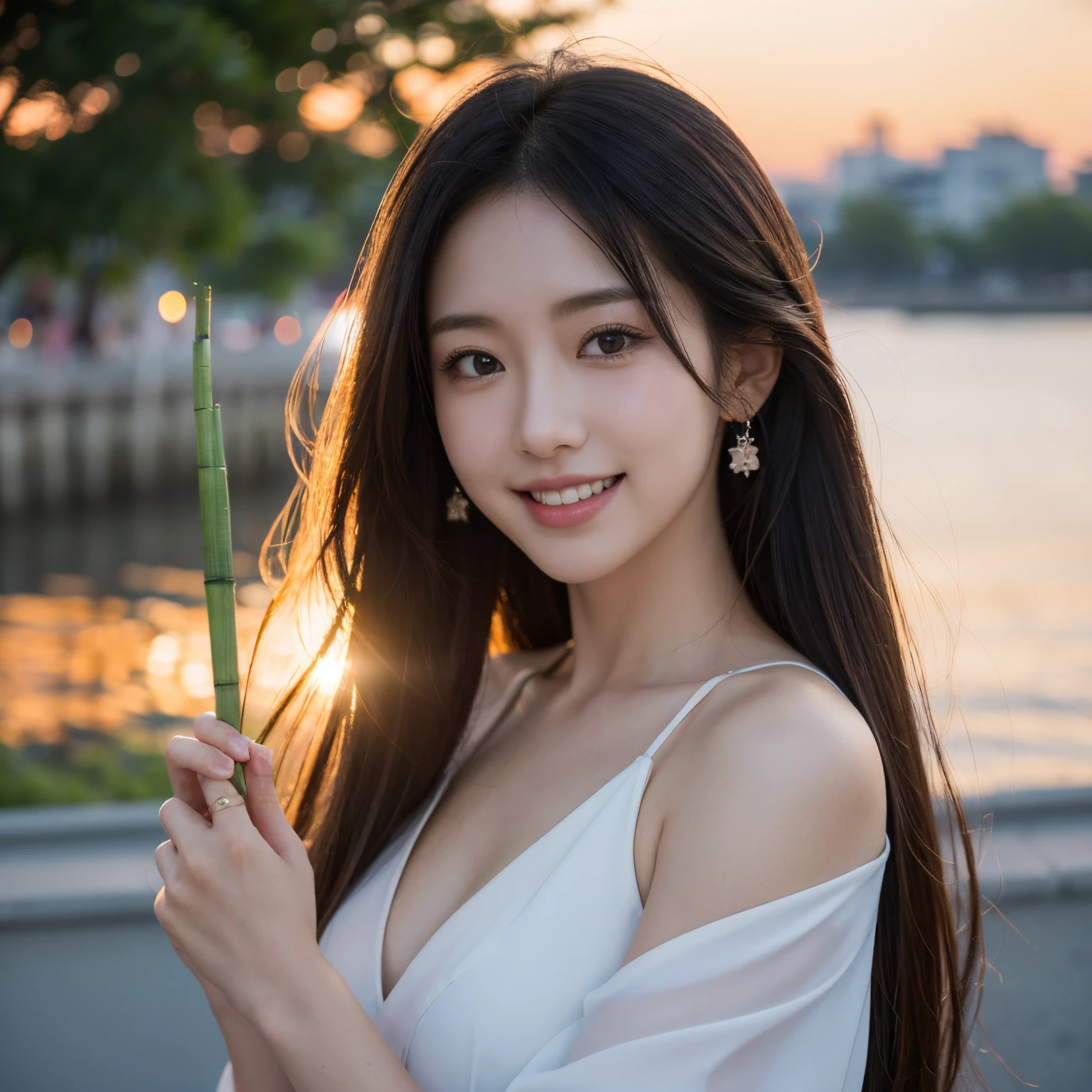 look at a camera,(((quality, 8K, tmasterpiece))), Focus Clear, (Beautiful woman with perfect figure),Reveal attire,, Elongated, (Hairstyles: Upp)), ((komono: sugar cane)), the street: 1.2 highly detailed faces and skin textures detailed eyes double eyelids in random poses, (ssmile),Super cute,super beautiful japanese women, Realistic face, 二重まぶた,ssmile,Summer Day Festival , At sunset , Beautiful teeth , firework background.