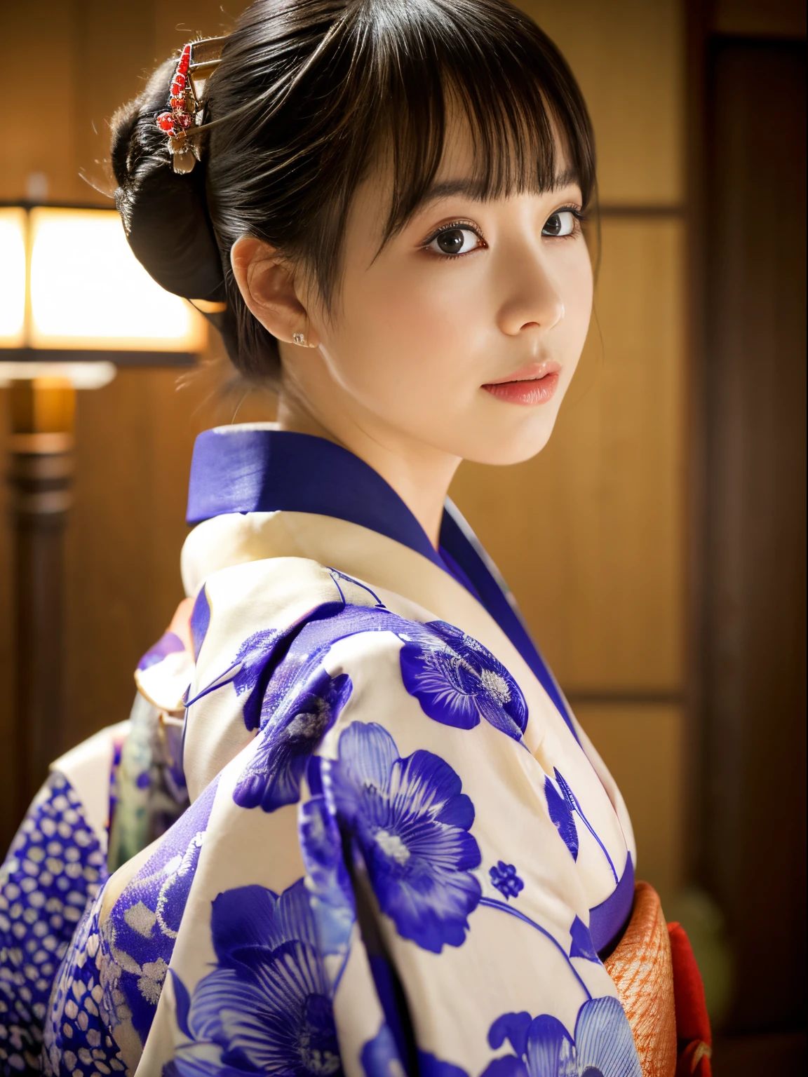 Kimono, Obi, (8K, Raw photo, Best Quality, masutepiece: 1.2), (Realistic: 1.6), (masutepiece), (Best Quality: 1.0), (Ultra Hi-Res: 1.0), detail, 20s, One, Detail beautiful skin, Detail room, ,Realistic skin