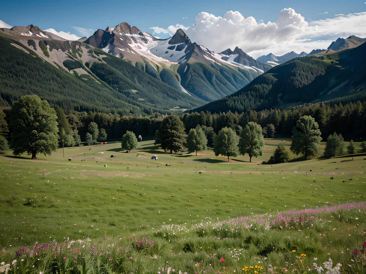 huge meadow between mountains