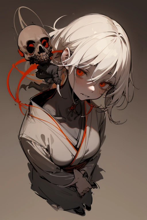 (full body), (rough sketch), (Line drawing drawing style illustration), (eerie), (Outline warm color), Japanese painting, Japanese style tool, Dark atmosphere, Japanese Monsters, doll-like face, horror factor, Mysterious Variants, spooky look, Emotionless, crazy face, personification of junk, looks like a person, ((masterpiece)), ((high resolution)), ((super delicate))