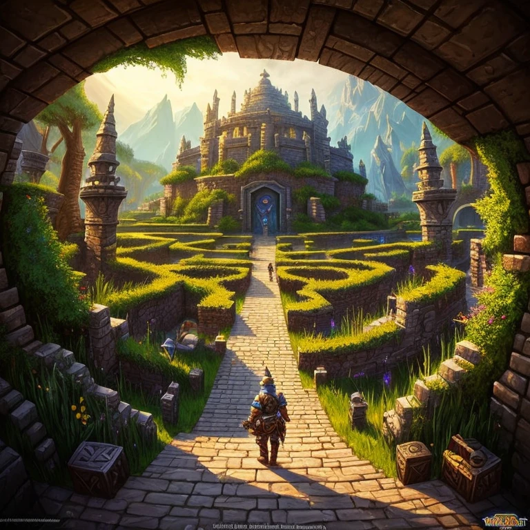 A World of Warcraft style painting,Several adventurers are venturing into a maze