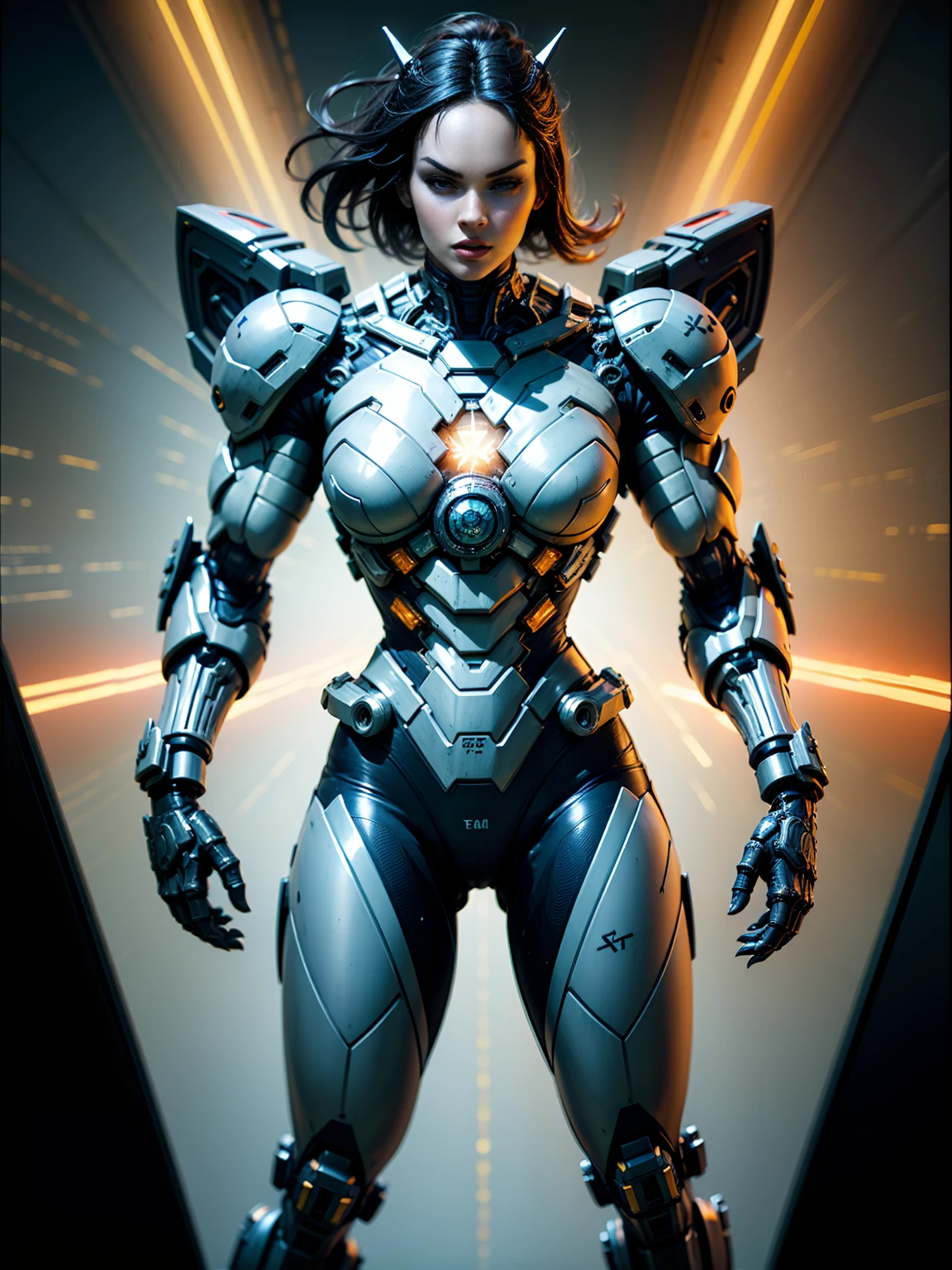 Cinematic, hyper-detailed, and insanely detailed, this artwork captures the essence of megan fox with breathtaking beauty. The color grading is beautifully done, enhancing the overall cinematic feel. Unreal Engine brings her anatomic cybernetic muscle suit to life, appearing even more mesmerizing. With the use of depth of field (DOF), every detail is focused and accentuated, drawing attention to her eyes and the intricate design of the anatomic cybernetic muscle suit . The image resolution is at its peak, utilizing super-resolution technology to ensure every pixel is perfect. Cinematic lighting enhances her aura, while anti-aliasing techniques like FXAA and TXAA keep the edges smooth and clean. Adding realism to the anatomic cybernetic muscle suit, RTX technology enables ray tracing. Additionally, SSAO (Screen Space Ambient Occlusion) gives depth and realism to the scene, the girl's anatomic cybernetic muscle suit become even more convincing. In the post-processing and post-production stages, tone mapping enhances the colors, creating a captivating visual experience. The integration of CGI (Computer-Generated Imagery) and VFX (Visual Effect brings out the anatomic cybernetic muscle suit's intricate features in a seamless manner. SFX (Sound Effects) complement the visual artistry, immersing the viewer further into this fantastic world. The level of detail is awe-inspiring, with intricate elements meticulously crafted, the artwork hyper maximalist and hyper-realistic. Volumetric effects add depth and dimension, and the photorealism is unparalleled. The image is rendered in 8K resolution, ensuring super-detailed visuals. The volumetric lightning adds a touch of magic, highlighting her beauty and the aura of her anatomic cybernetic muscle suit in an otherworldly way. High Dynamic Range (HDR) technology makes the colors pop, adding richness to the overall composition. Ultimately, this artwork presents an unreal portrayal of a super muscled cybernetic female android