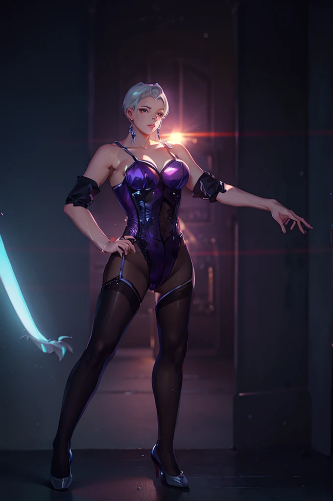 Top image quality、high-detail、1girl、A MILF、garterbelts、an lingerie、Beautie、tights、Very short cut、Arm Cover、Look at viewers