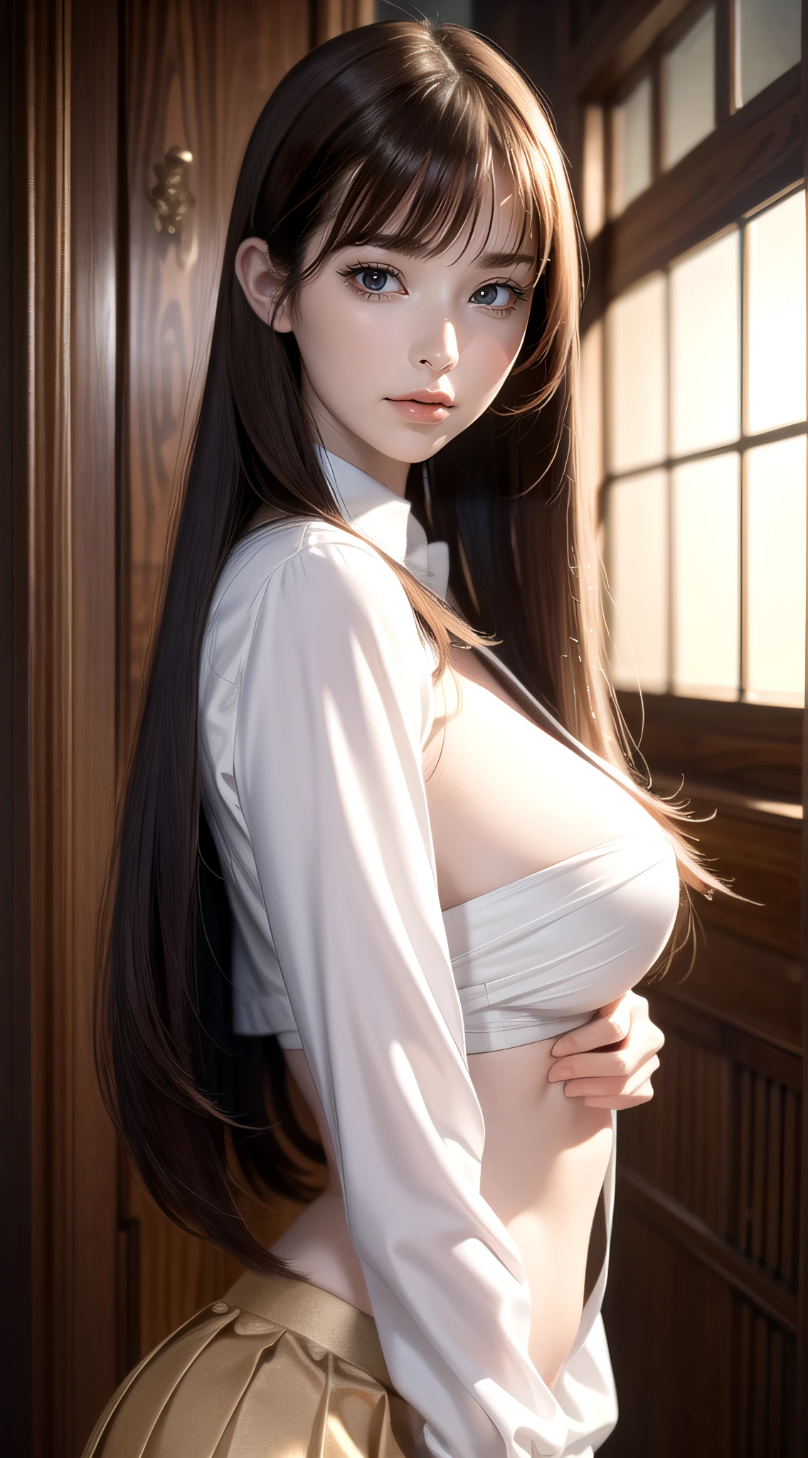 petite girl , Ao Dai , nipple ,  nsfw , Long hair , Delicate and beautiful eyes , Realistic: , Highest quality , Masterpieces , Scattered hair , Black background , spectacled , portrait of a , big size ass , large full breasts