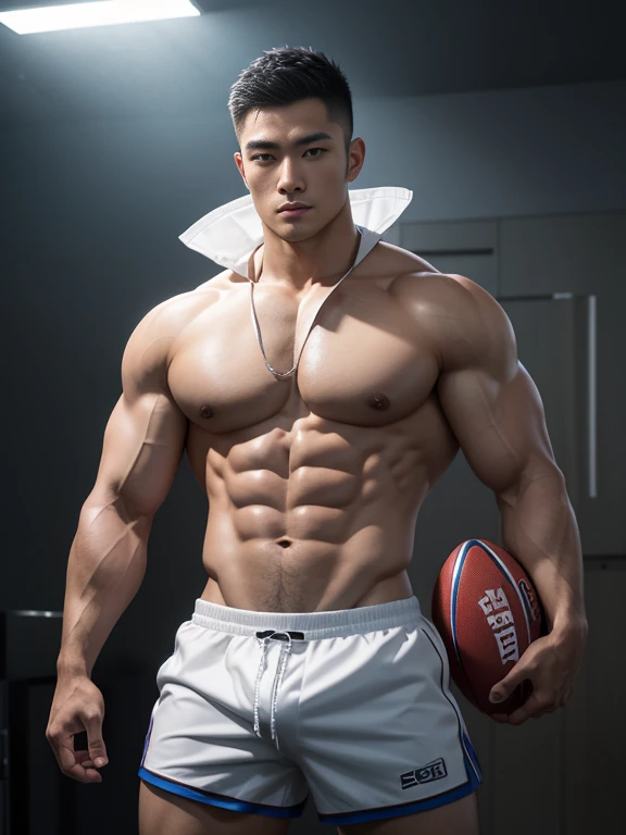 masseter membrane、well built、Asian people、male people、25 age old、cool guy、chest muscle、Brush cut、gay twinks、 scantily clad、cool guy、musculous、largeeyes、Introduction to Hyde&#39;s entry and exit.、NS rich sizes、Authentic texture、fully body photo、Ultra-thin, transparent and small、large bulge、Big bag、Obvious big bag、Rugby player、soles of feet、pioneer、stand posture、ssmile、Portrait photos、profesional lighting、8K分辨率、beautifuldetails、ultra - detailed