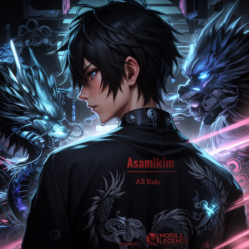 Cyberpunk gamer, name AsamiKim , role Multi Role, boy with headset